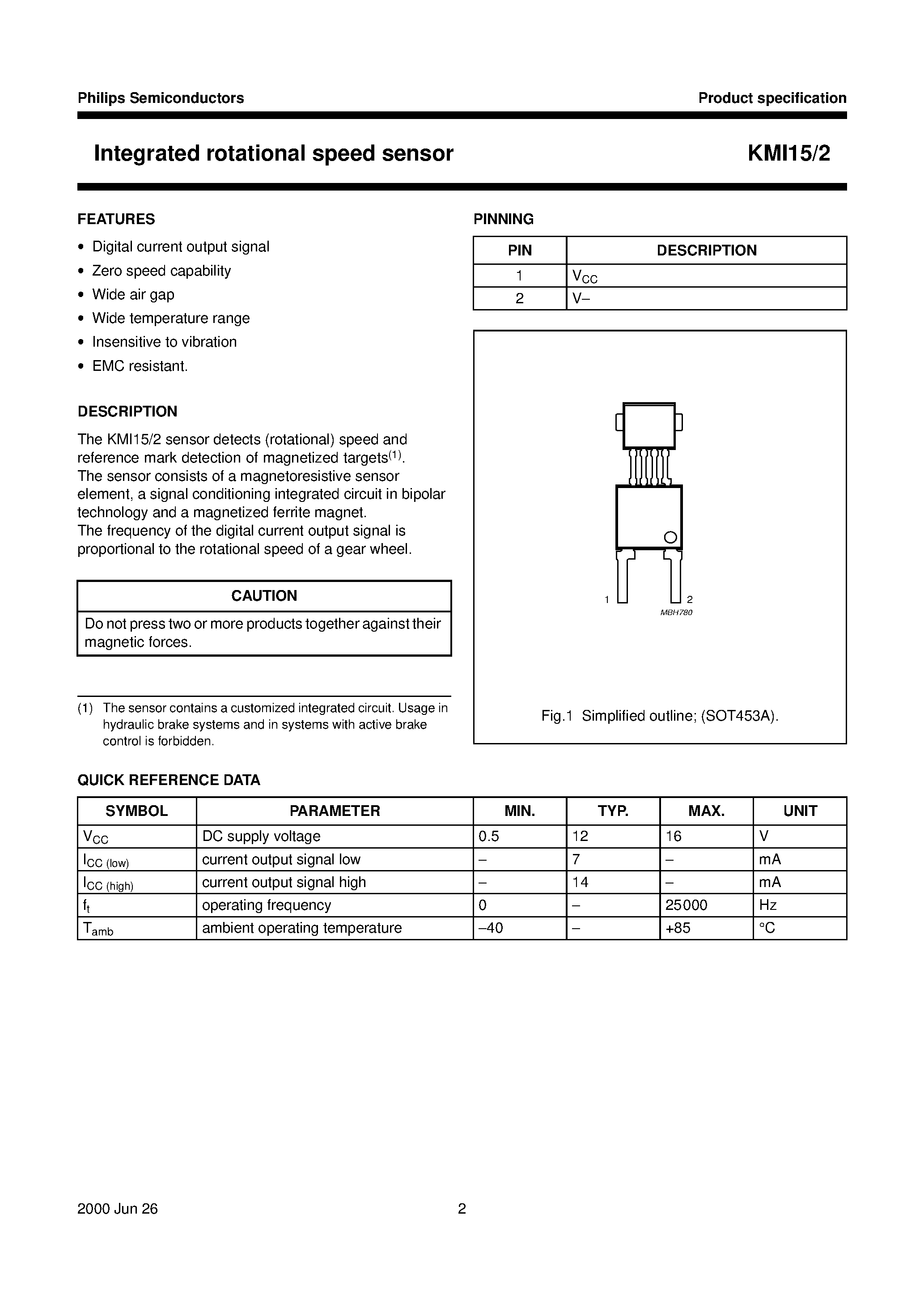Datasheet KMI15/2 - Integrated Roational Speed Sensor page 2