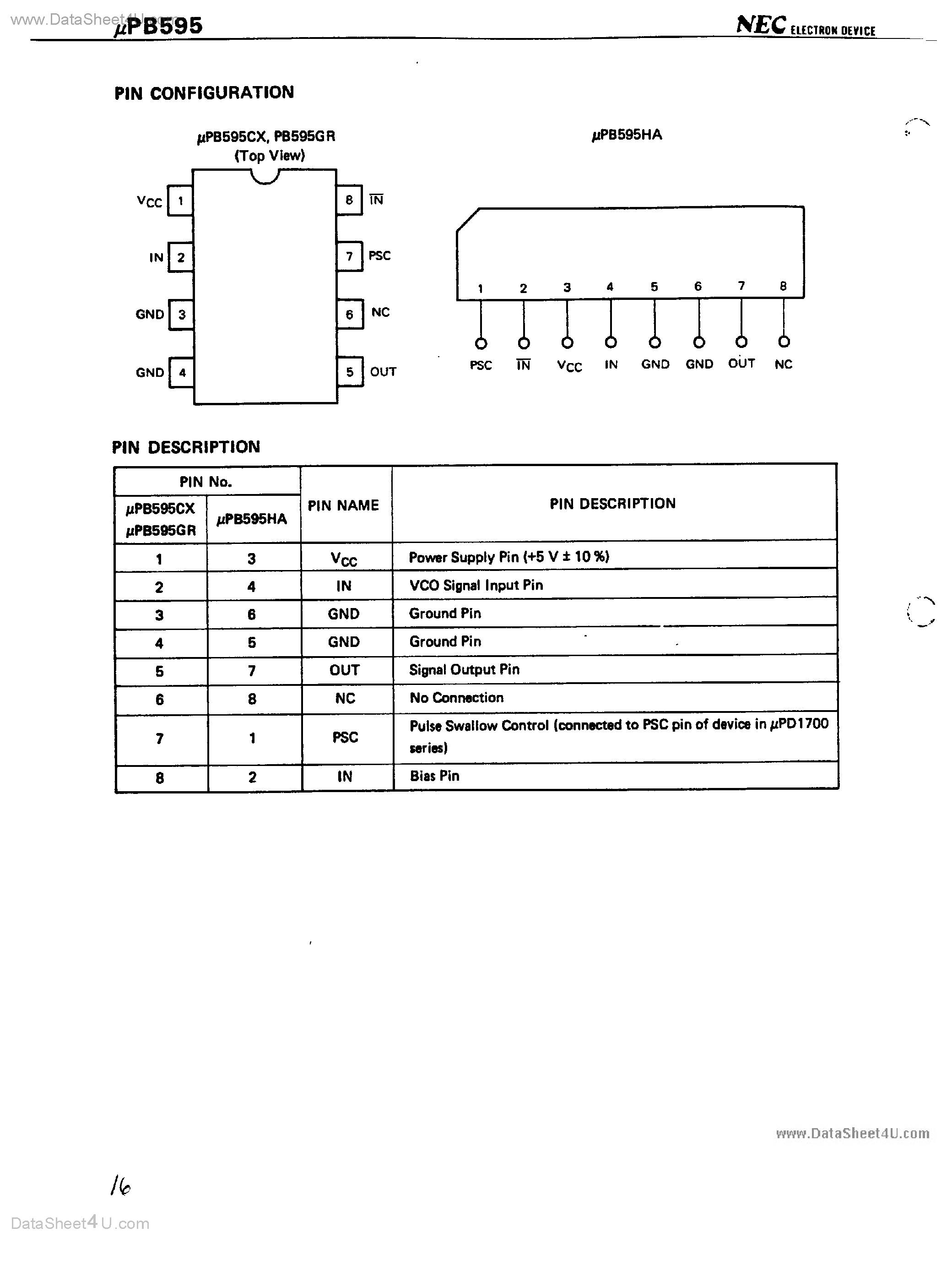Datasheet UPB595 - 1 Ghz Divide By 128/136 Low Power Prescaler page 2