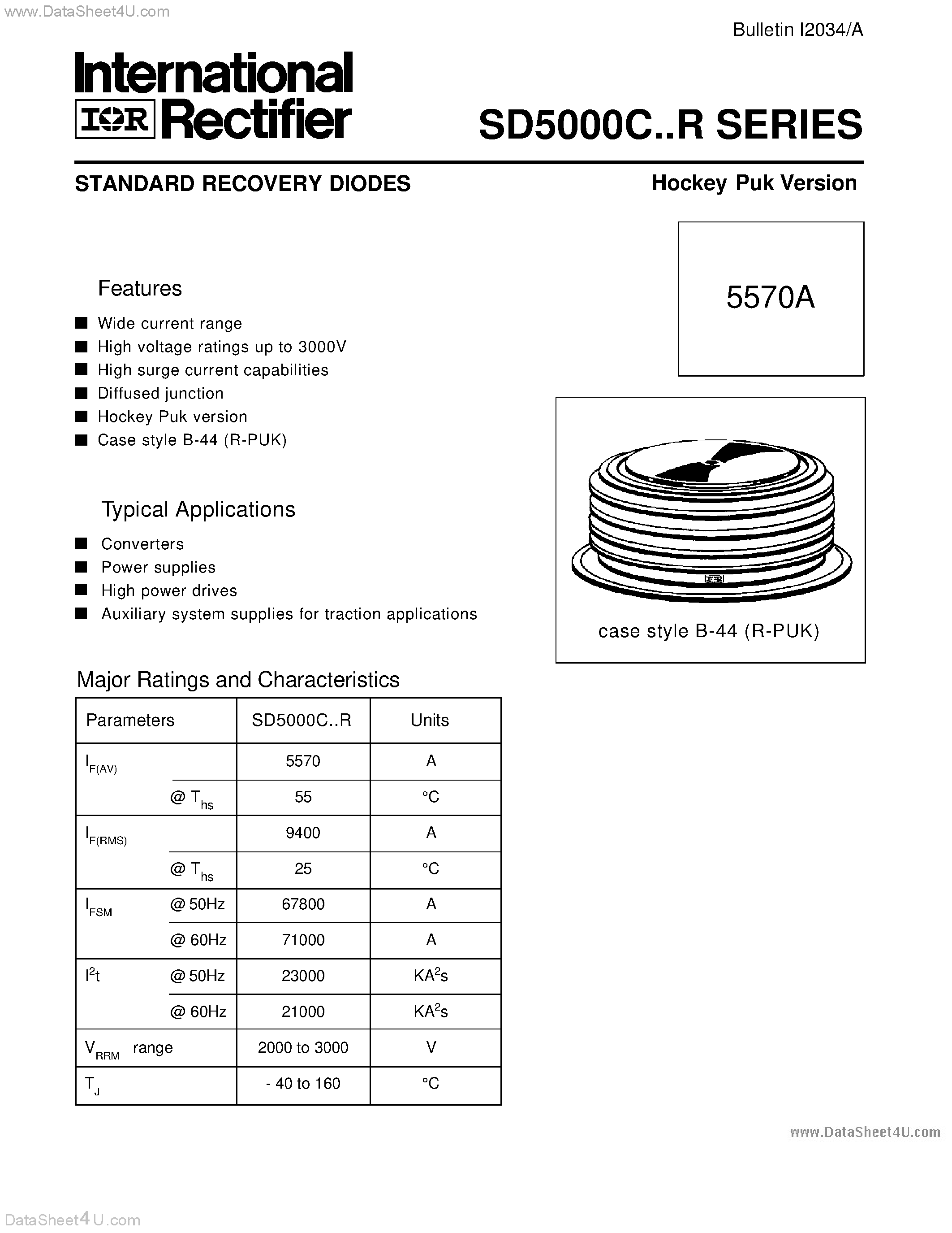 Даташит на микросхему SD5000C страница 1 Даташит SD5000C - STANDARD RECOVERY DIODES Hockey Puk Version страница 1
