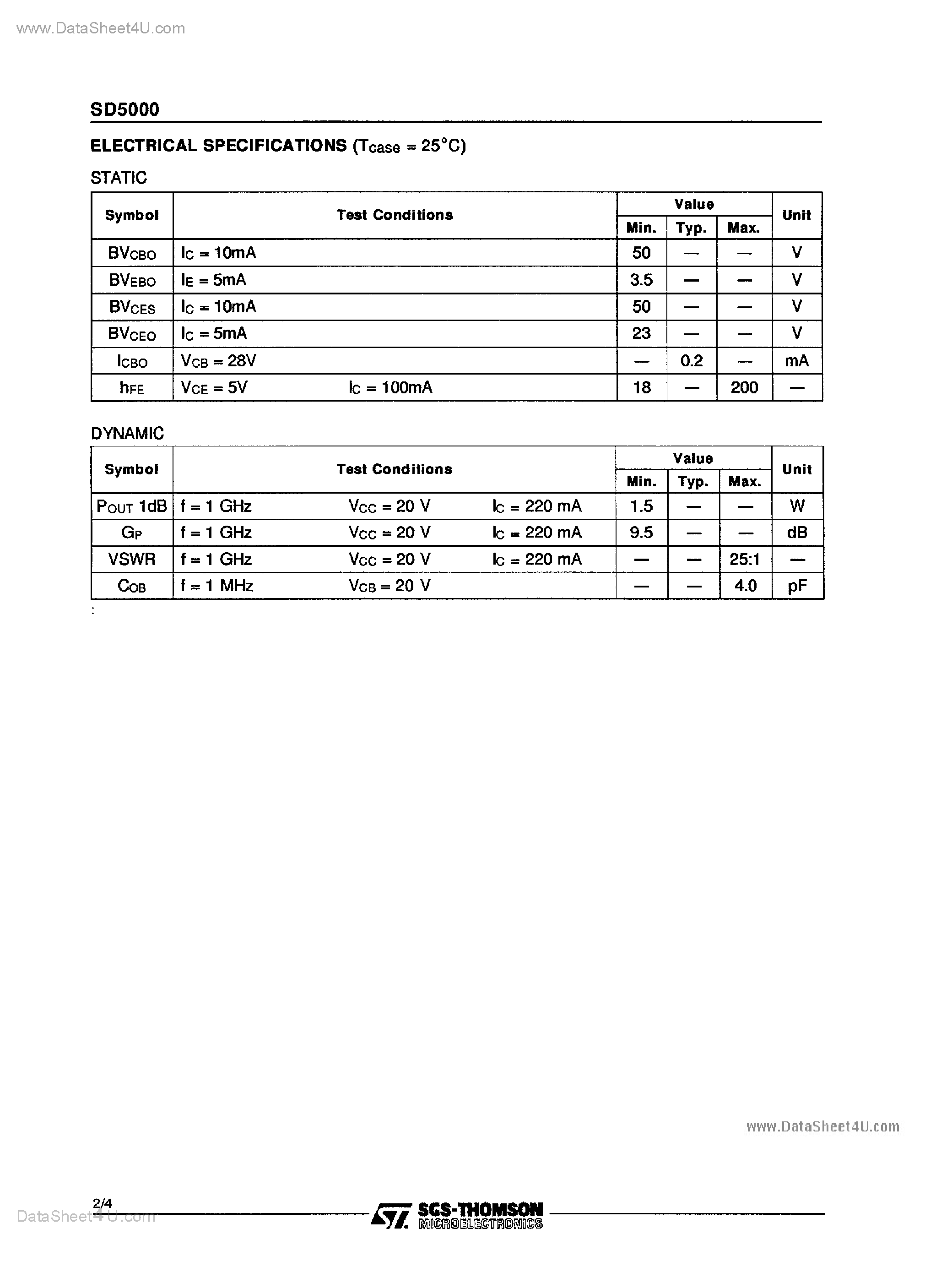 Datasheet SD5000 - RF & Microwave Transistors page 2