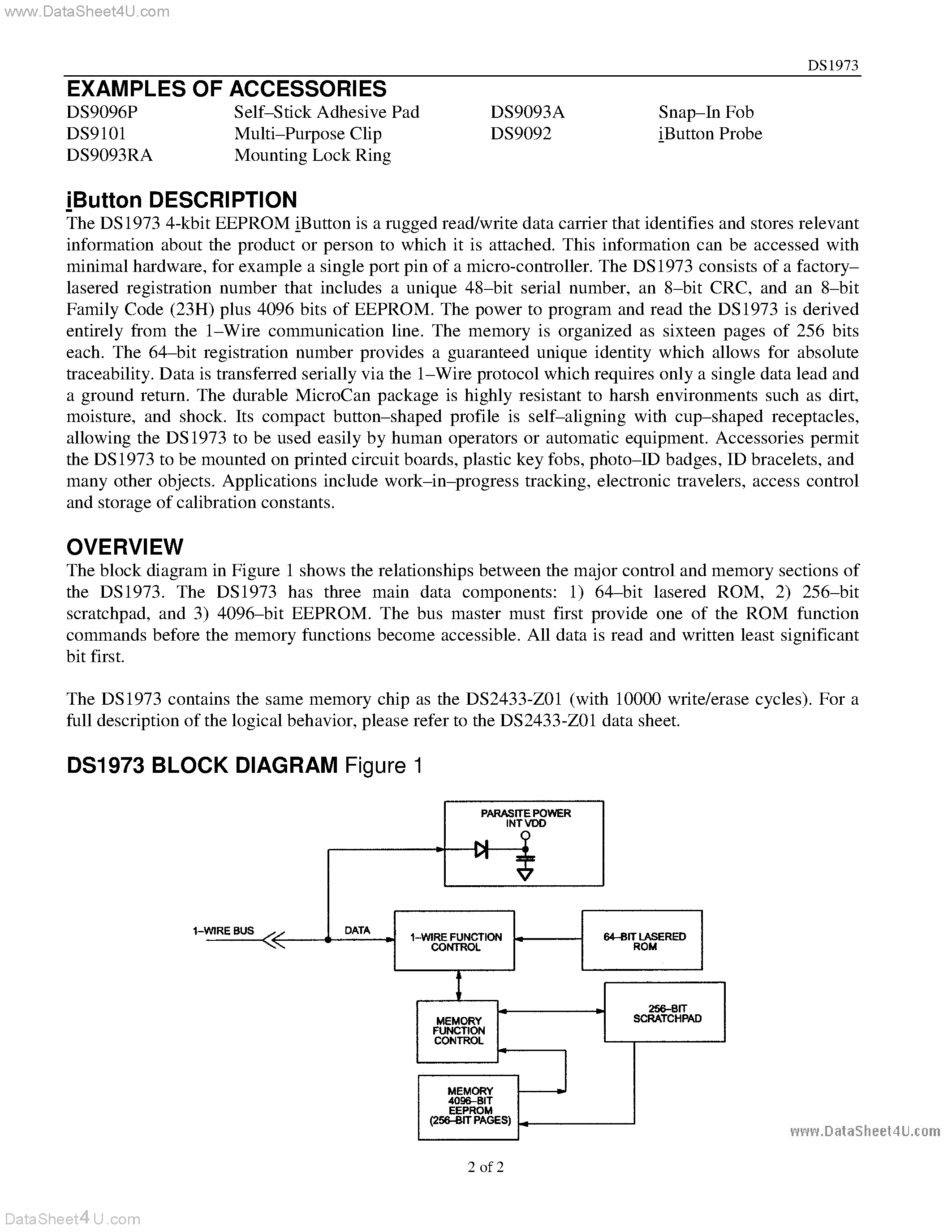 Datasheet DS1973 page 2 Datasheet DS1973 - 4-kbit EEPROM iButton page 2