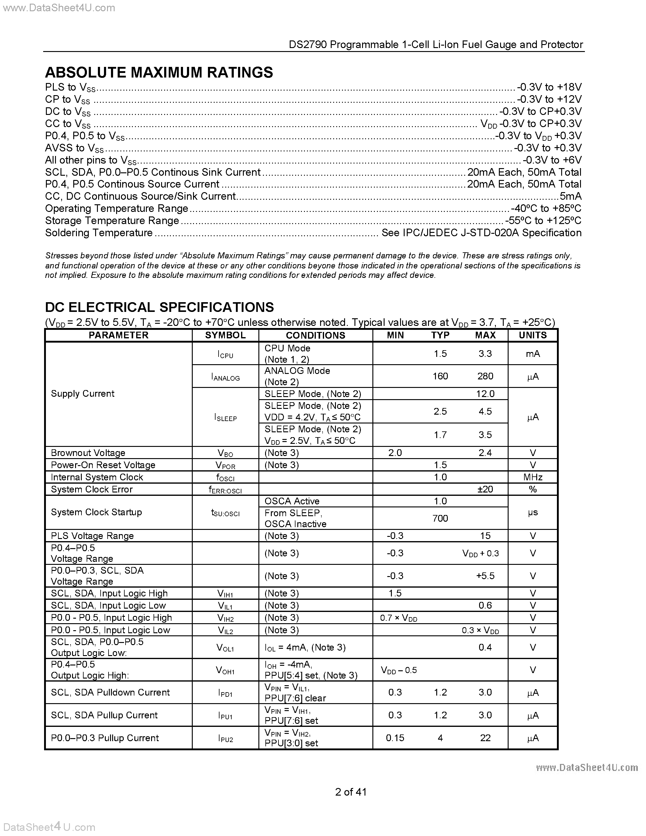 Даташит на микросхему DS2790 страница 2 Даташит DS2790 - Programmable 1-Cell Li-Ion Fuel Gauge and Protector страница 2