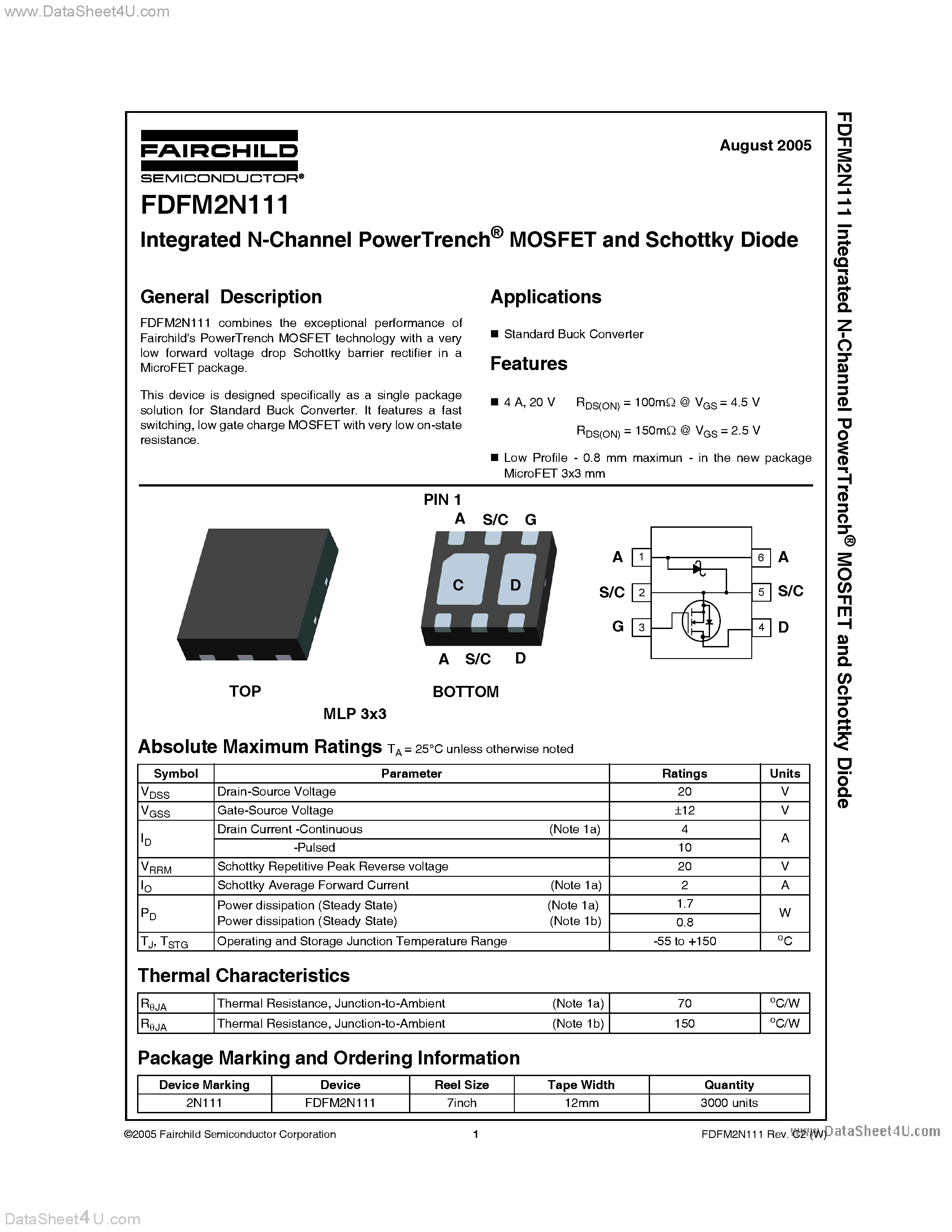 Даташит на микросхему FDFM2N111 страница 1 Даташит FDFM2N111 - Integrated N-Channel PowerTrench MOSFET and Schottky Diode страница 1