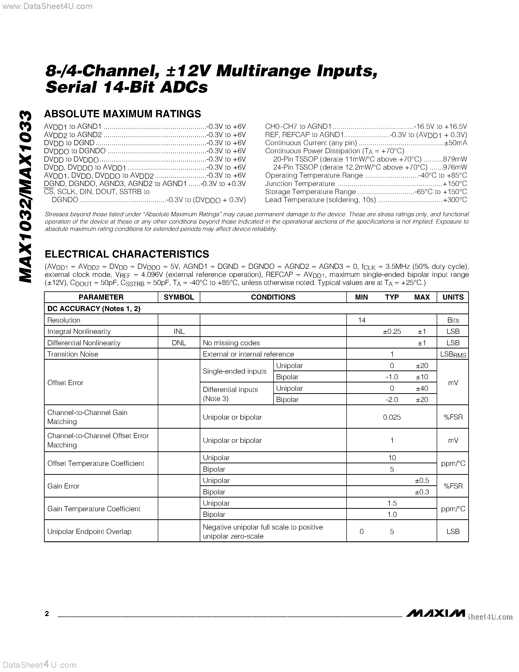 Даташит MAX1032 - (MAX1032 / MAX1033) Serial 14-Bit ADCs страница 2