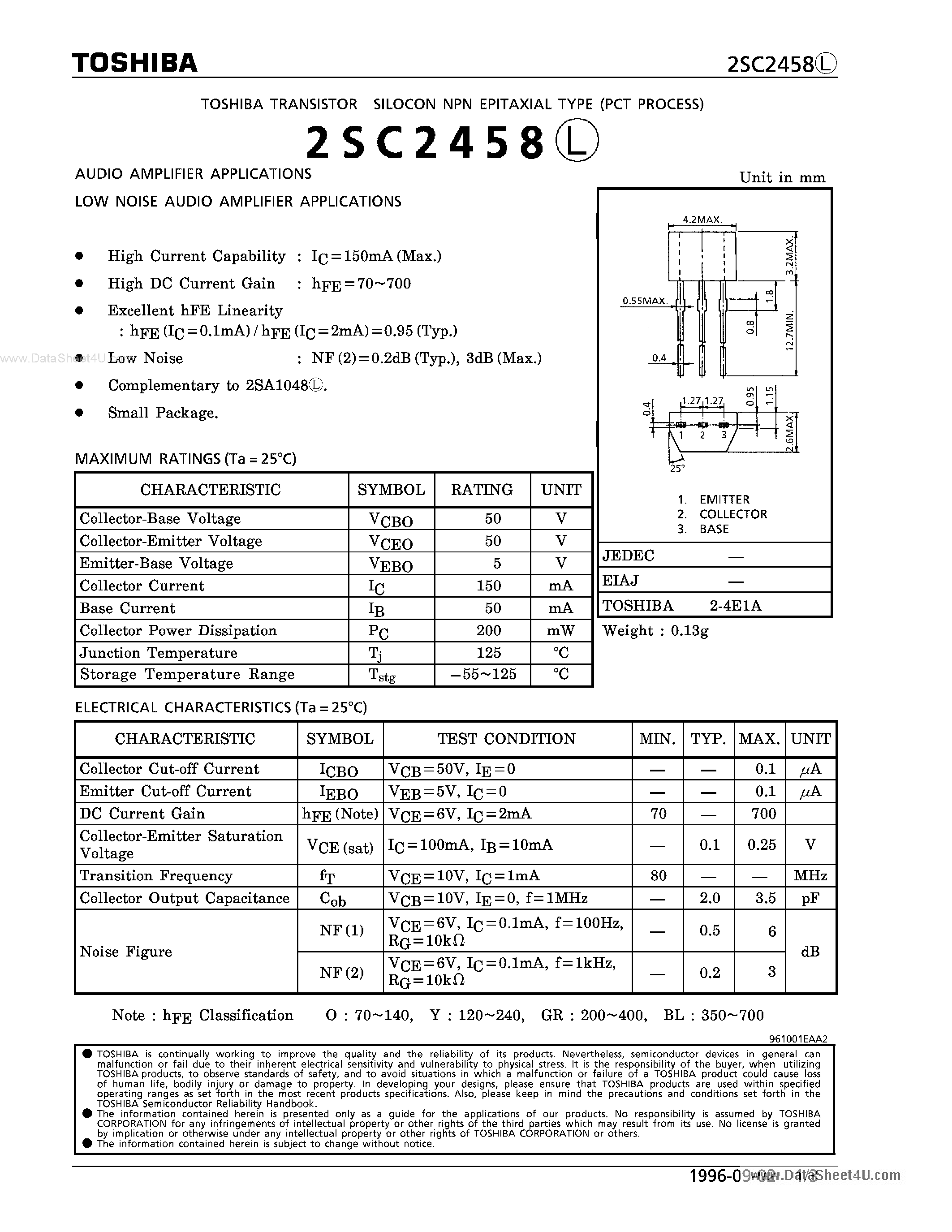 Datasheet C2458BL - Search -----> 2SC2458BL page 1