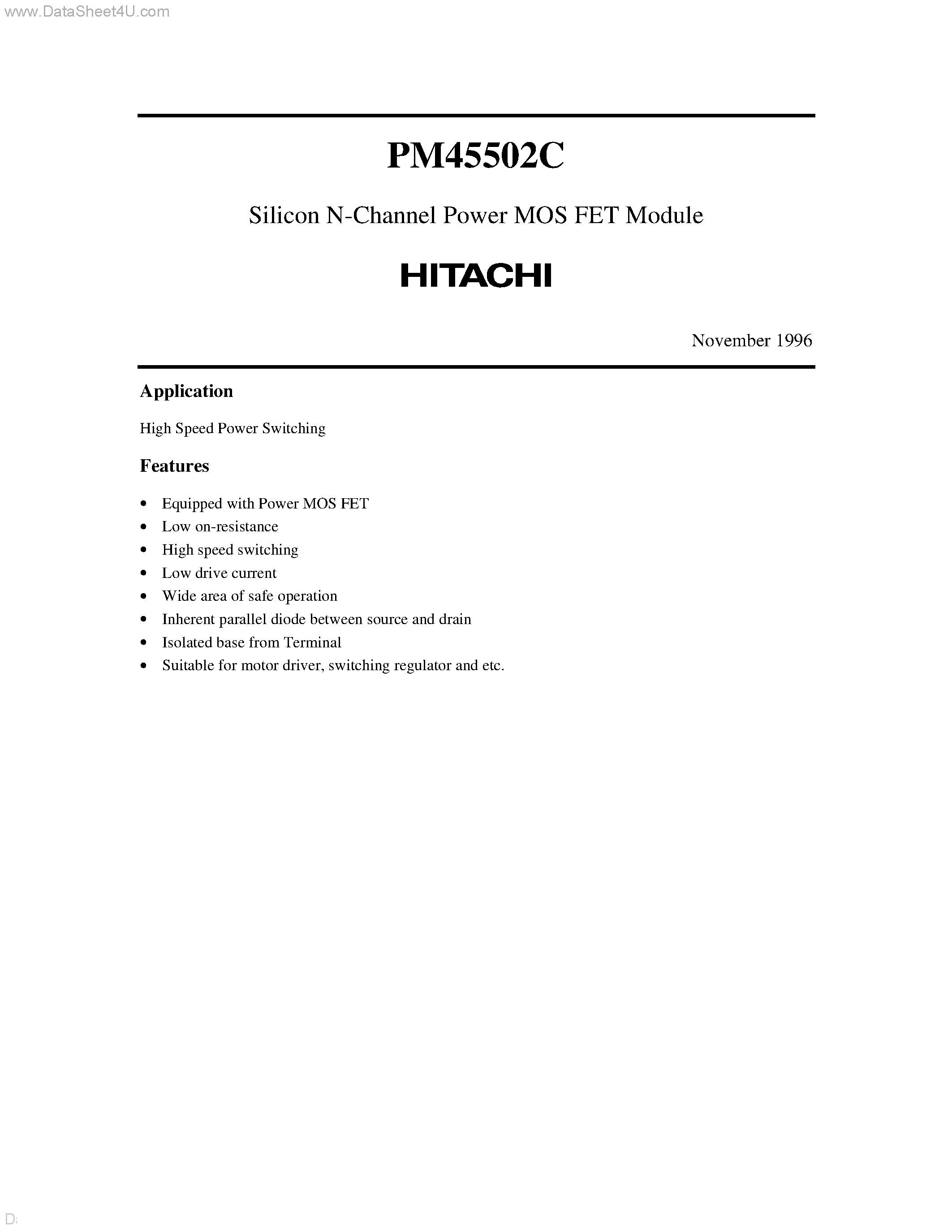 Datasheet PM45502C - Silicon N-Channel Power MOS FET Module page 1