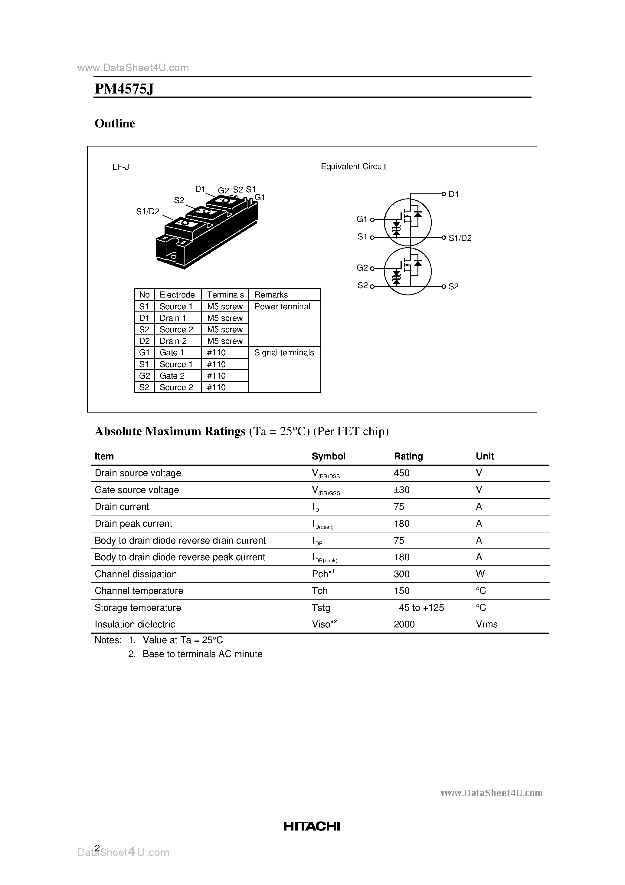Datasheet PM4575J - Silicon N-Channel Power MOS FET Module page 2
