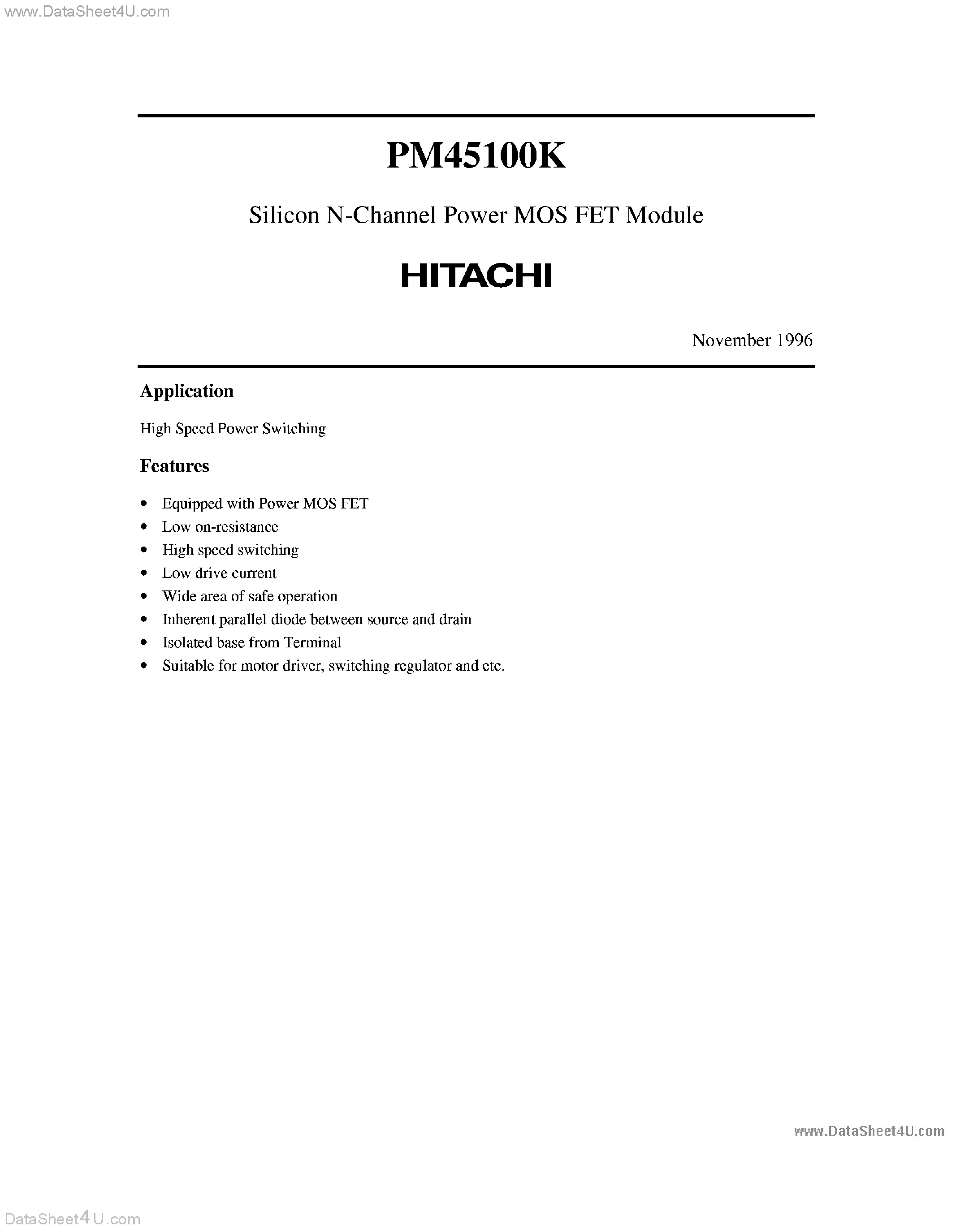 Datasheet PM45100K - Silicon N-Channel Power MOS FET Module page 1