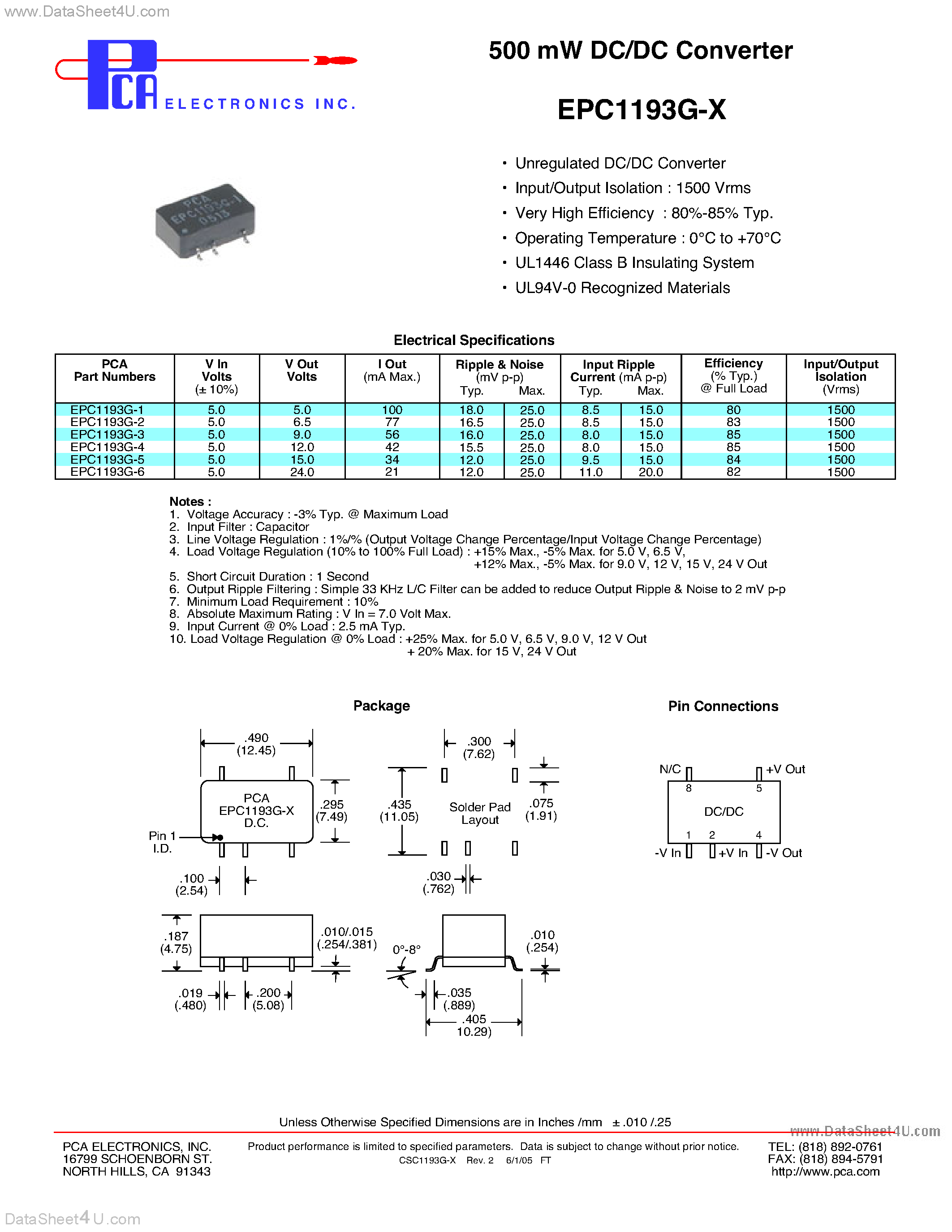 Datasheet EPC1193G-x page 1 Datasheet EPC1193G-x - 500 mW DC/DC Converter page 1