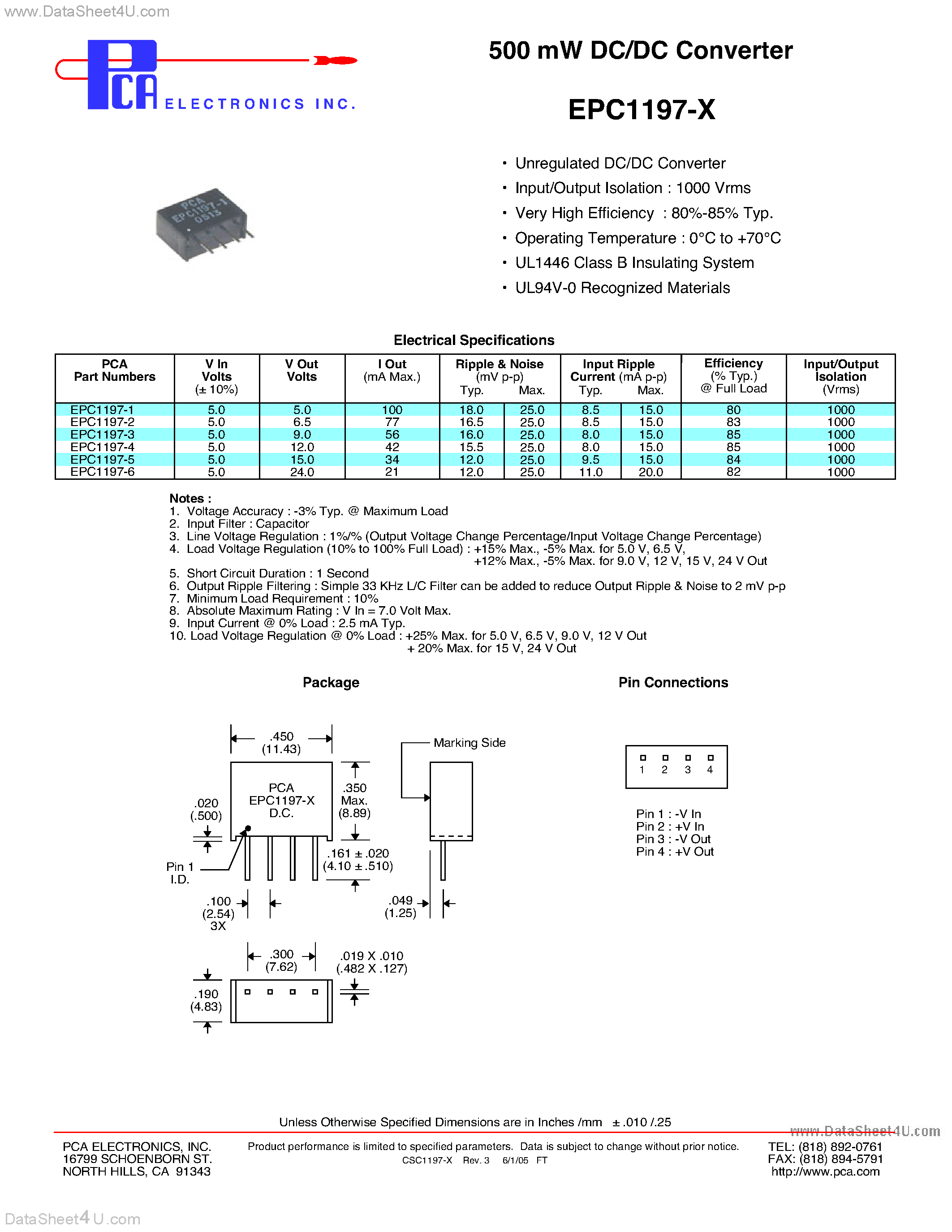 Datasheet EPC1197-x - 500 mW DC/DC Converter page 1