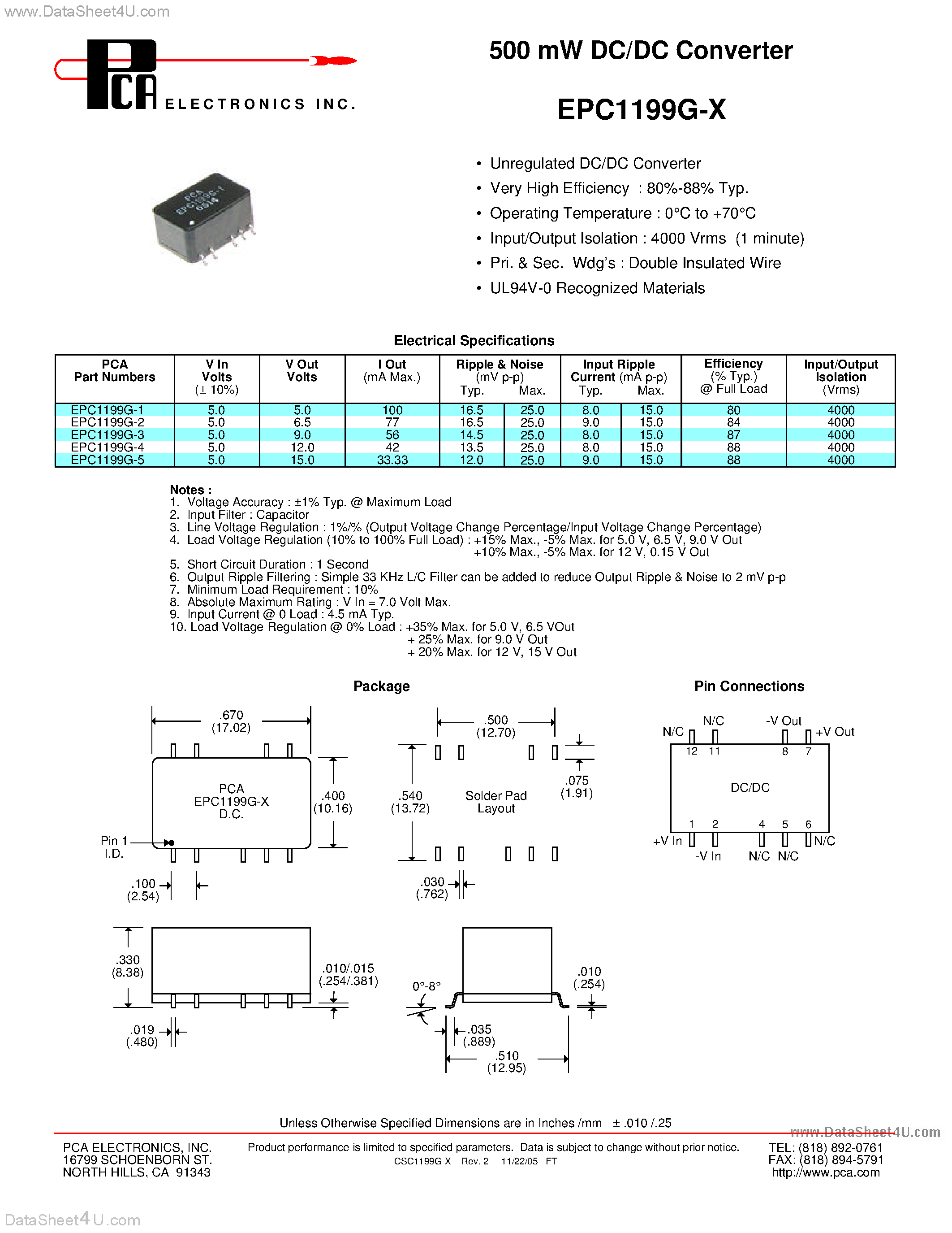 Datasheet EPC1199G-x page 1 Datasheet EPC1199G-x - 500 mW DC/DC Converter page 1