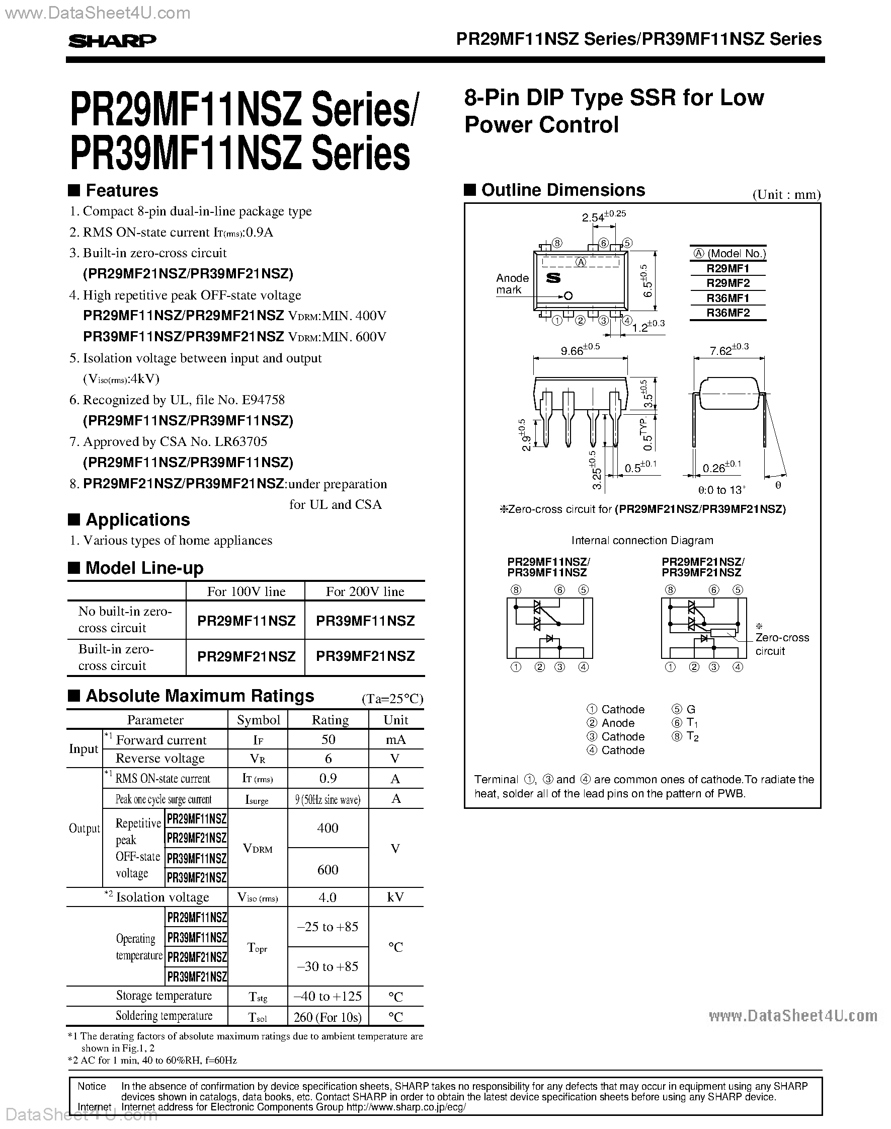 Даташит PR29MF11NSZ - 8-Pin DIP Type SSR страница 1