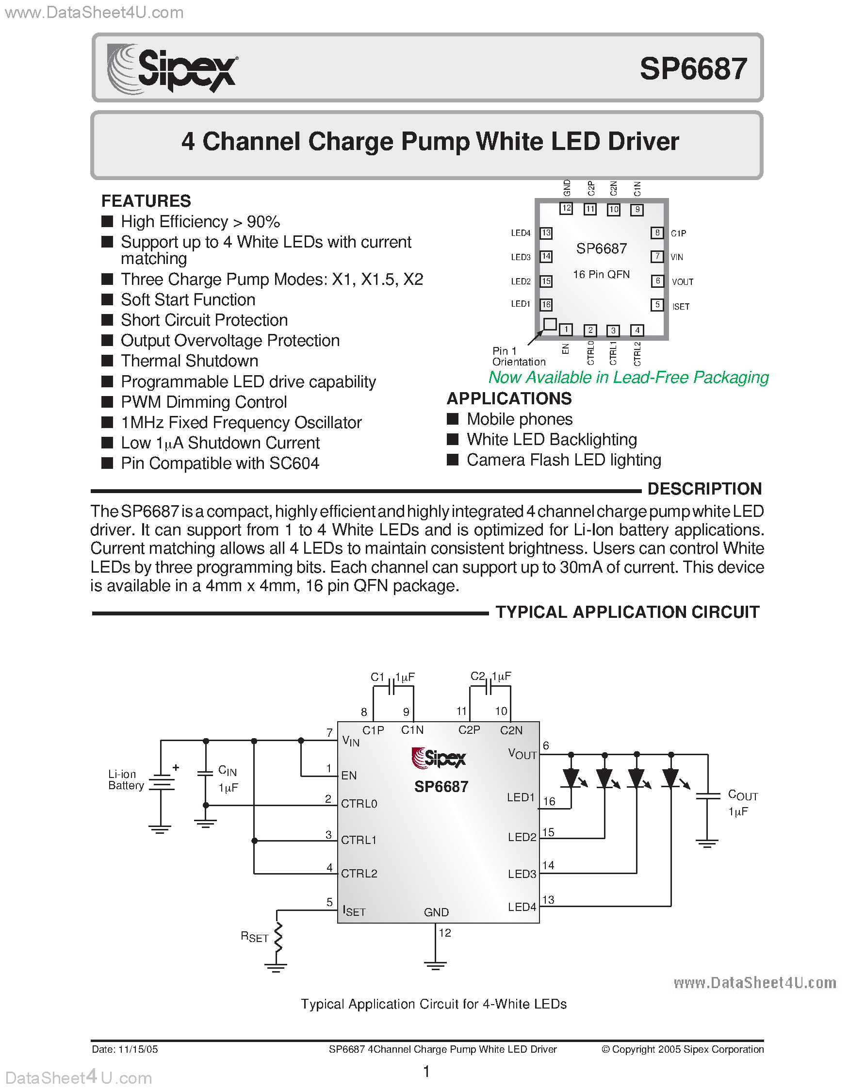 Datasheet SP6687 - 4 Channel Charge Pump page 1