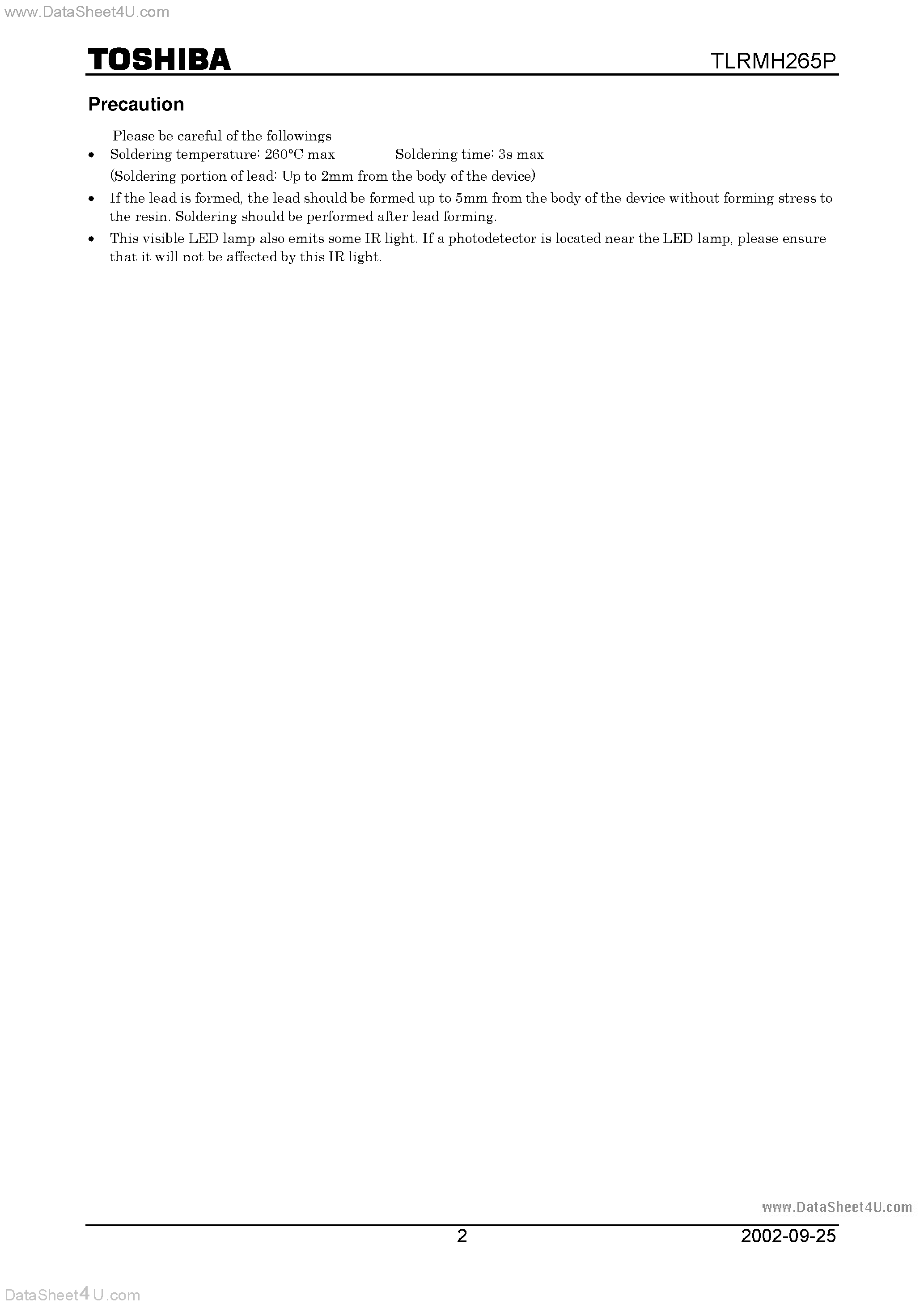 Datasheet TLRMH265P - TOSHIBA LED Lamp InGaA P Red Light Emission page 2