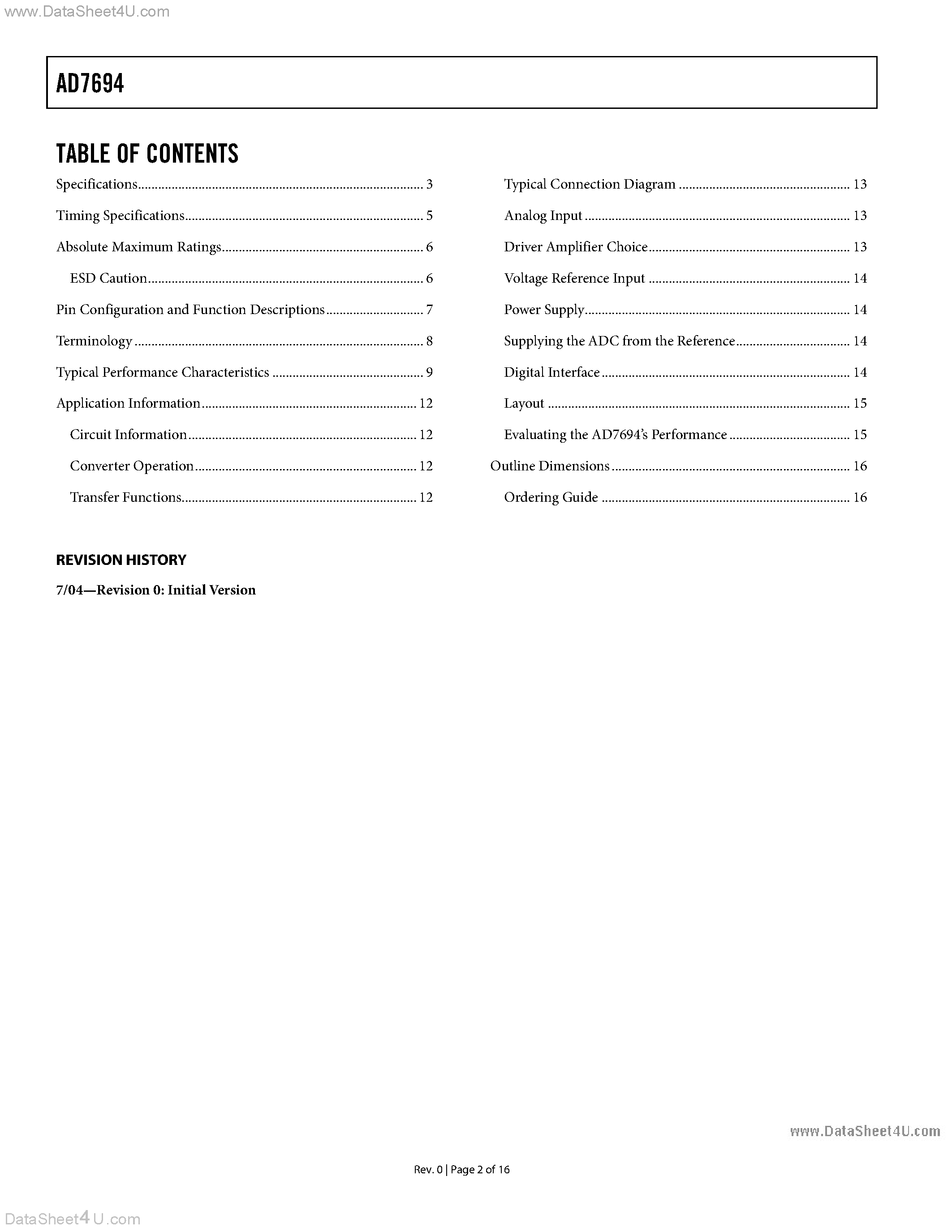 Datasheet AD7694 - 250 kSPS PulSAR ADC in MSOP page 2