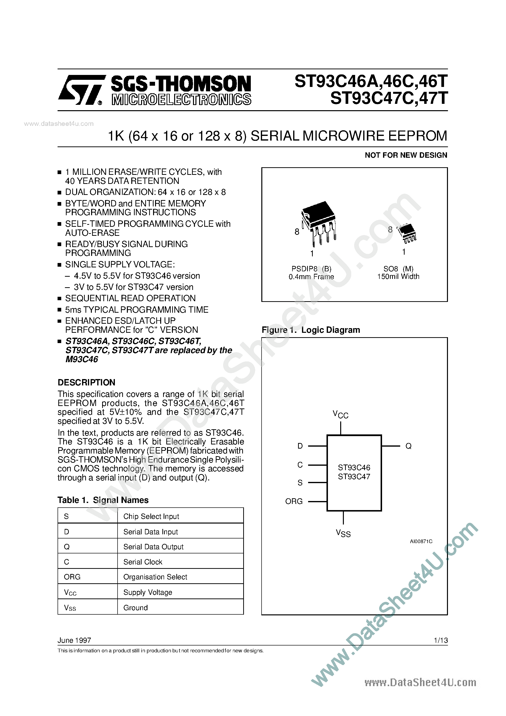 Datasheet 93C46CB3 page 1 Datasheet 93C46CB3 - Search -----> ST93C46CB page 1