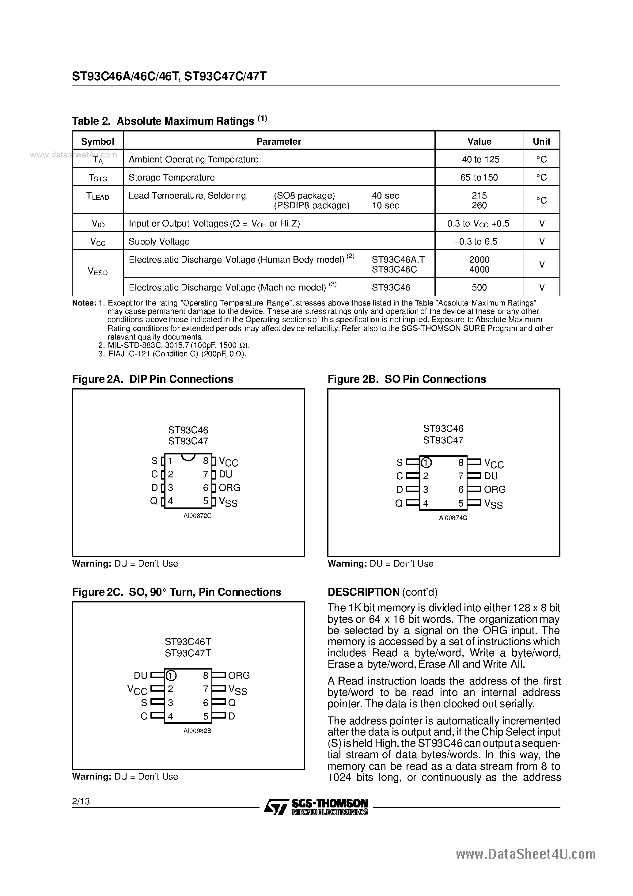 Datasheet 93C46CB3 page 2 Datasheet 93C46CB3 - Search -----> ST93C46CB page 2