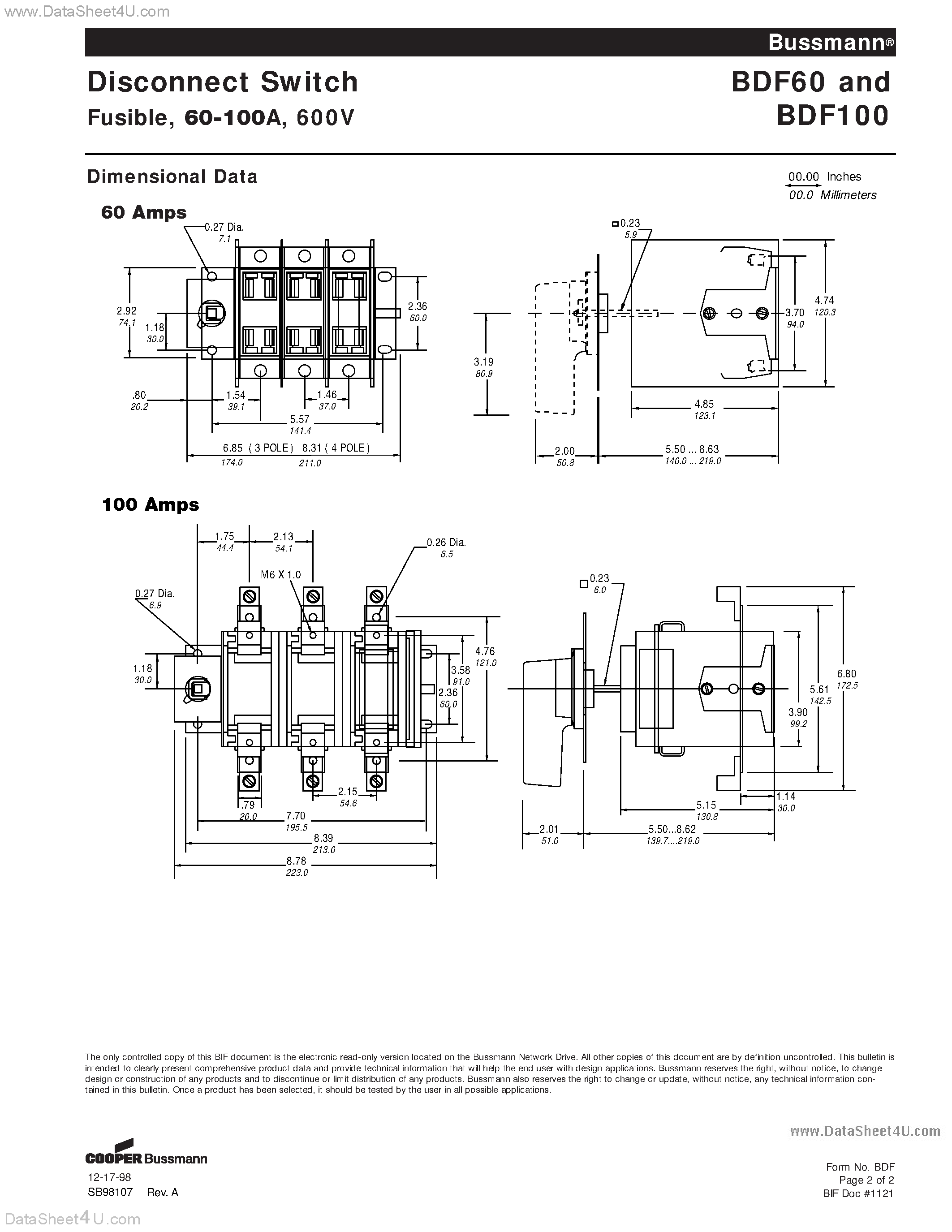 Даташит BDF100 - (BDF60 / BDF100) Disconnect Switch страница 2