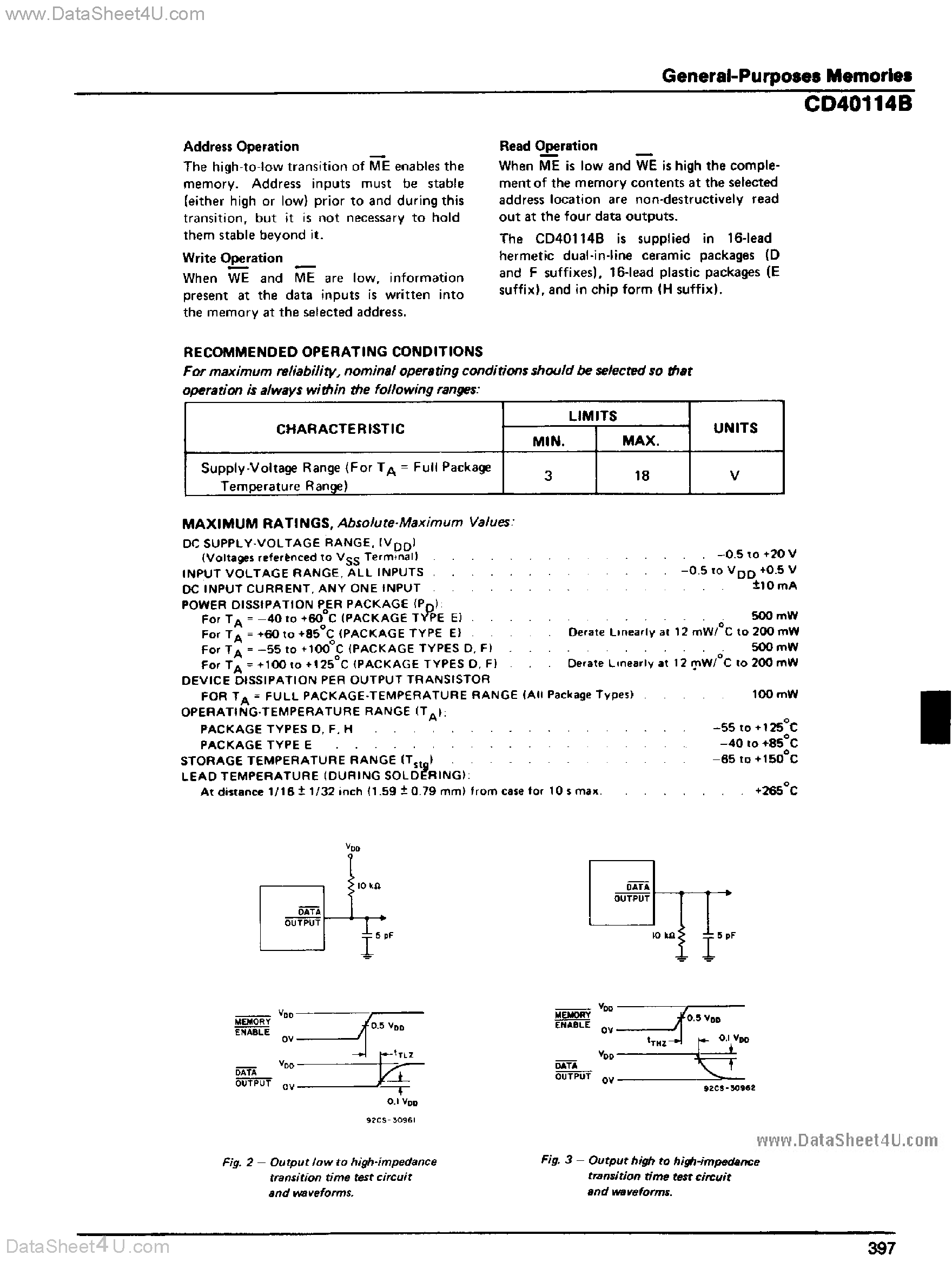 Datasheet CD40114B page 2 Datasheet CD40114B - COS / MOS 64-Bit RAM page 2