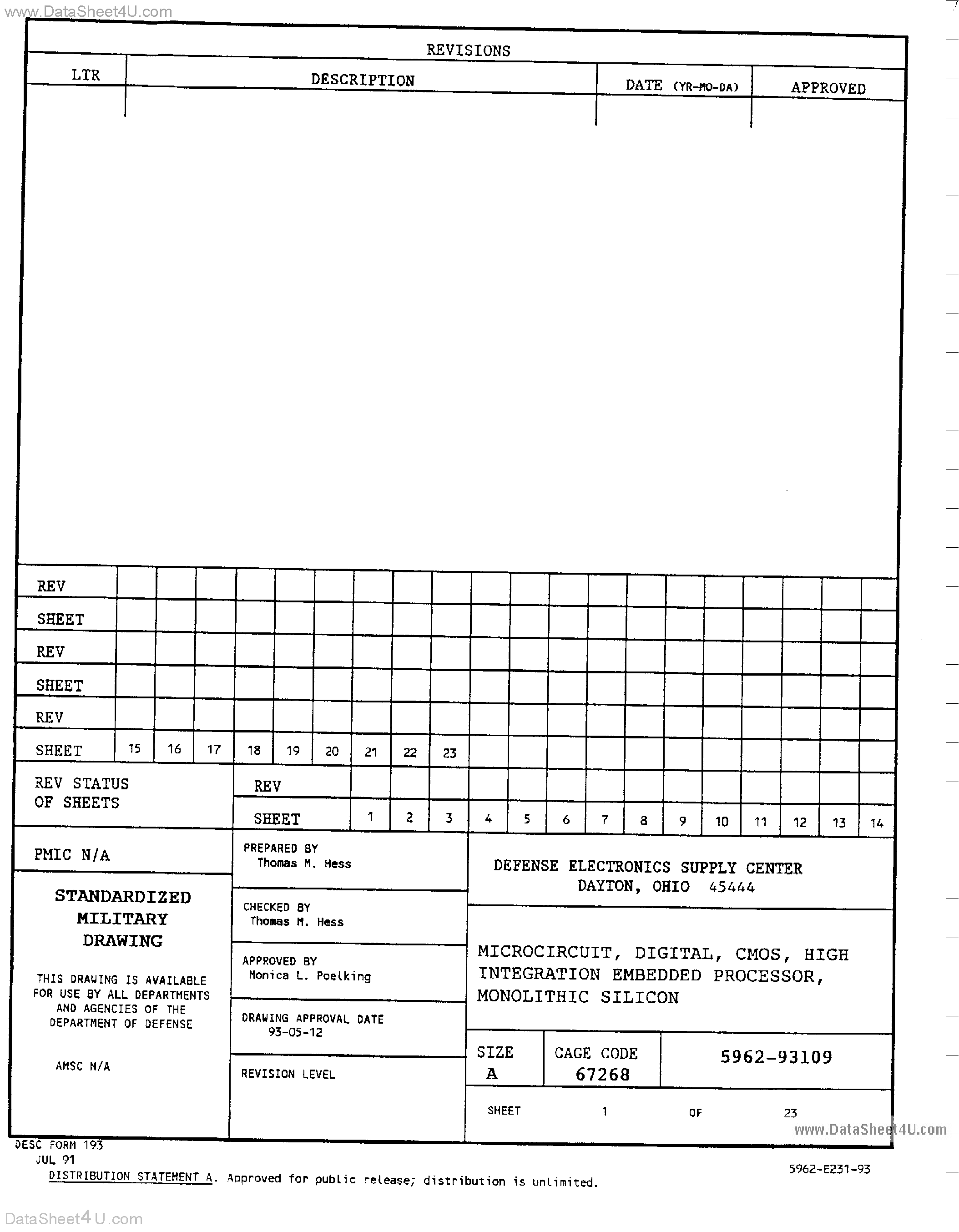 Datasheet 5962-93109 - Processor Miscellaneous page 1