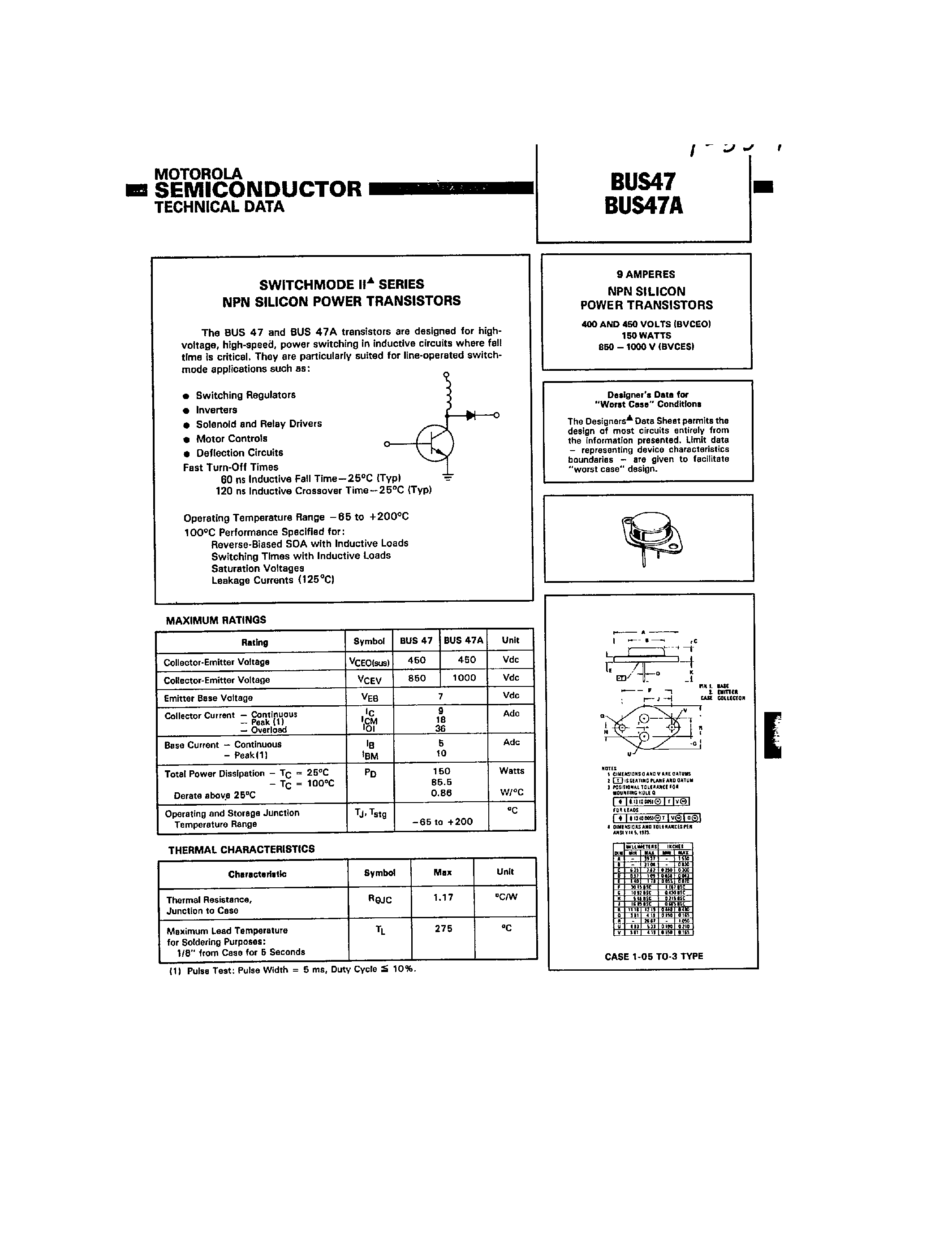 Даташит BUS47 - NPN SILICON POWER TRANSISTORS страница 1