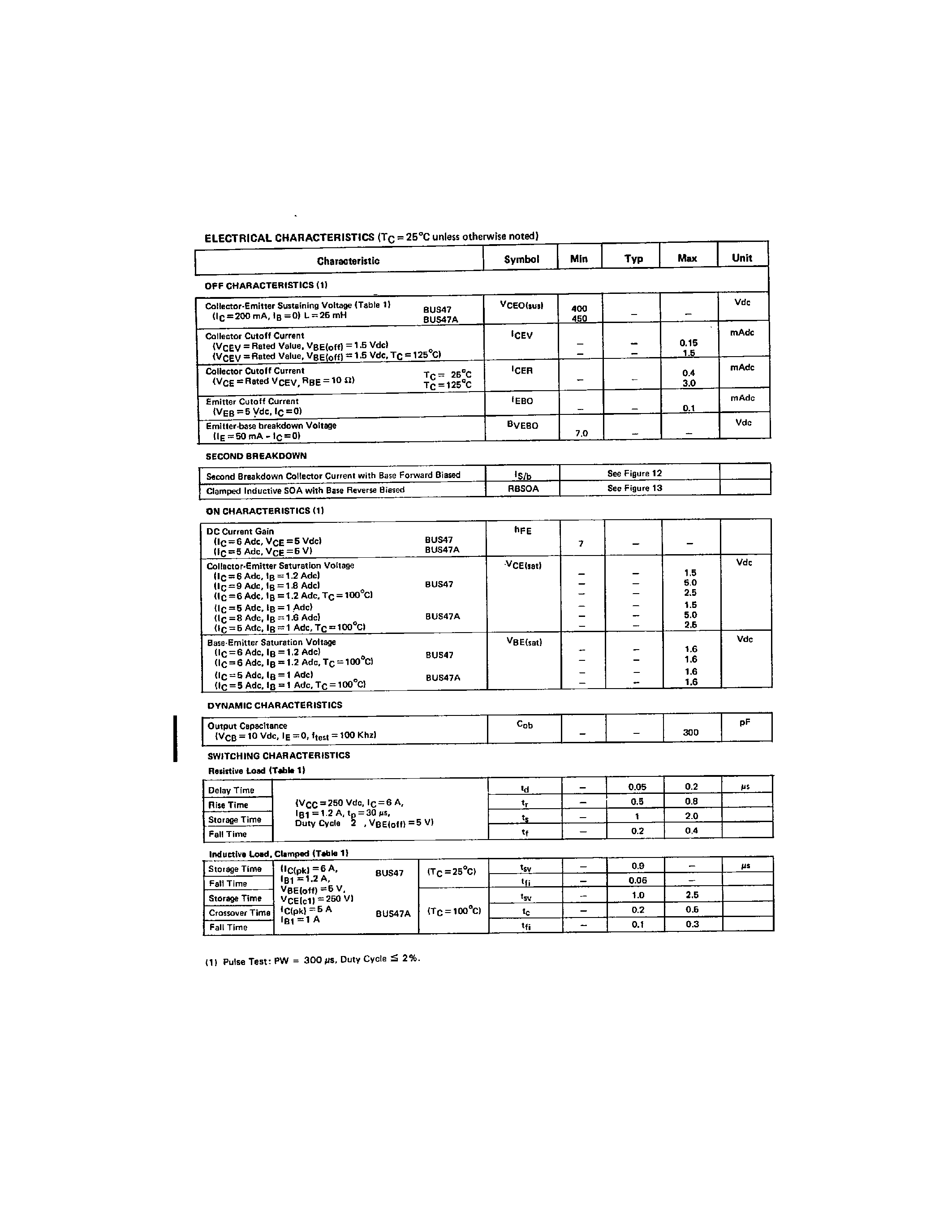 Даташит BUS47 - NPN SILICON POWER TRANSISTORS страница 2