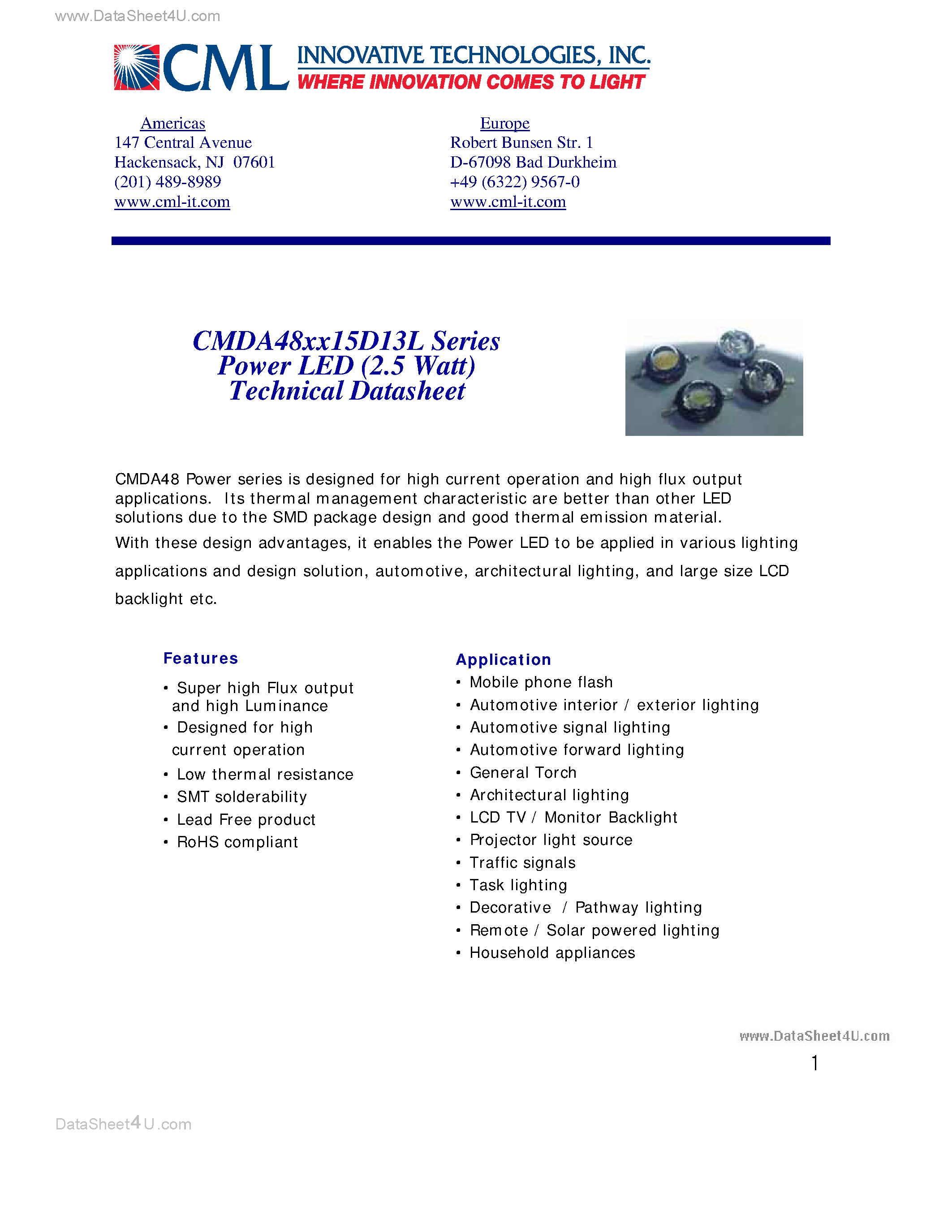 Datasheet CMDA48 - Power LED (2.5 Watt) page 1