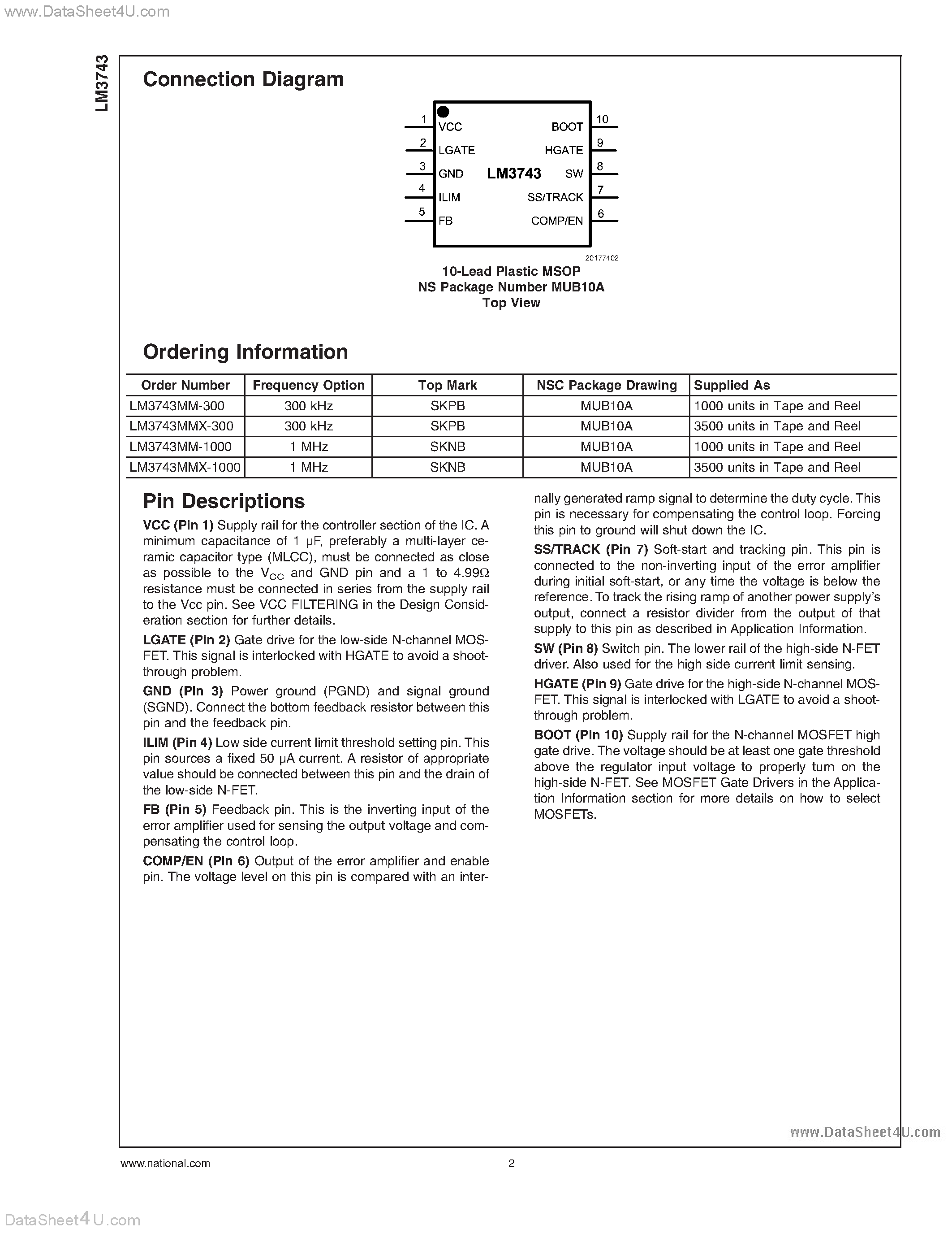 Datasheet LM3743 - N-Channel FET Synchronous Buck Controller page 2
