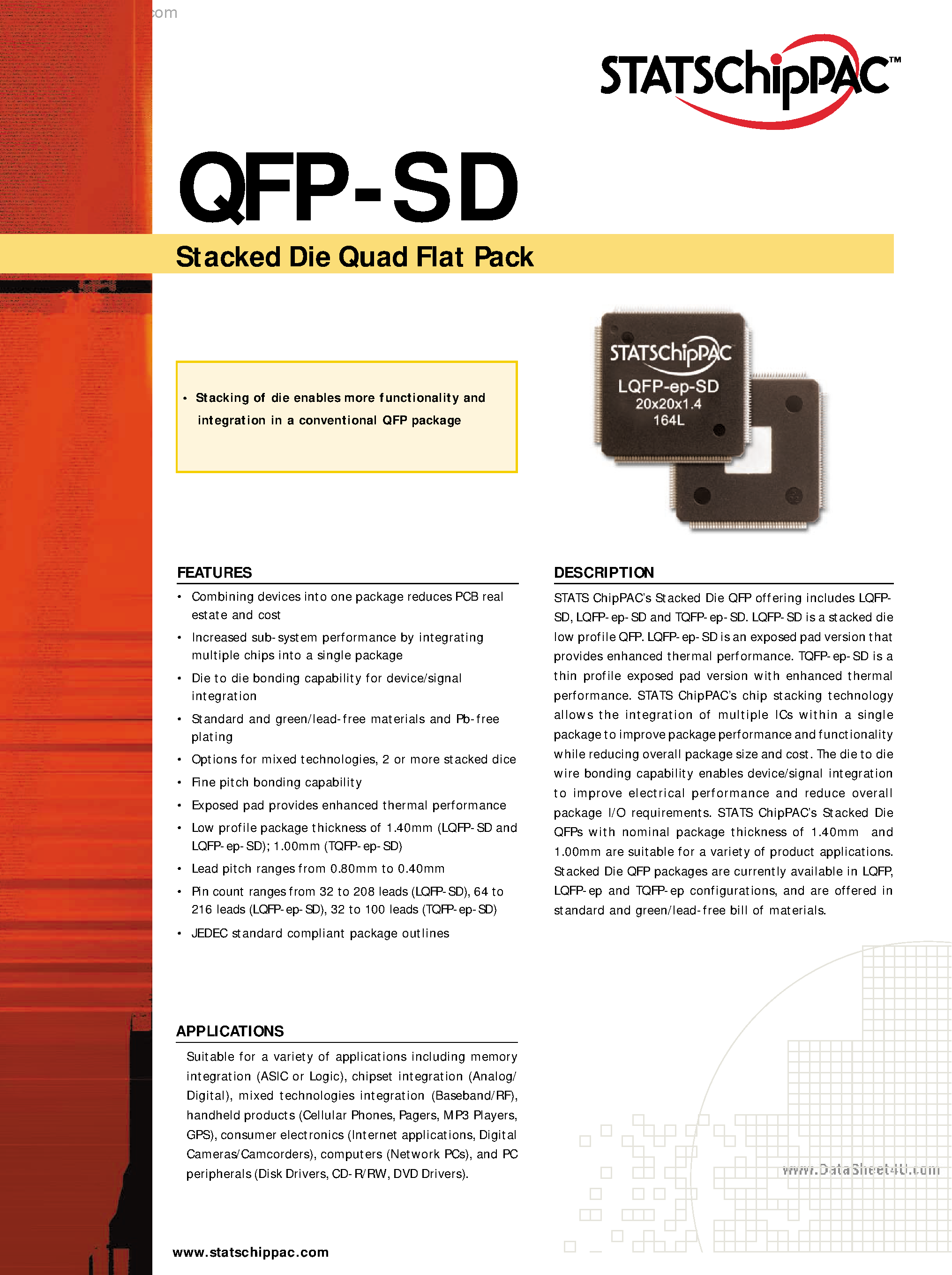 Даташит на микросхему QFP-SD страница 1 Даташит QFP-SD - Stacked Die Quad Flat Pack страница 1