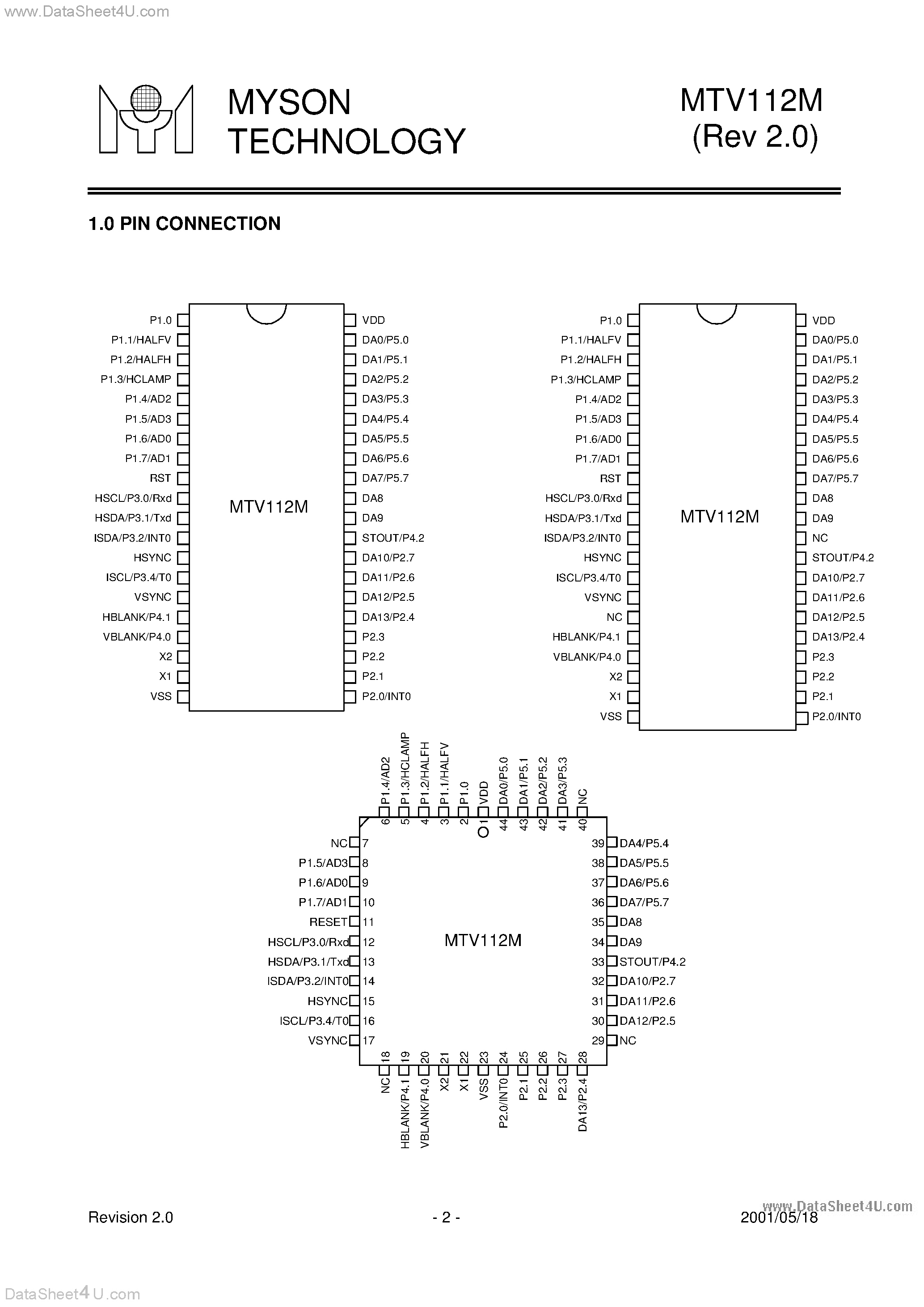 Даташит на микросхему MTV112M страница 2 Даташит MTV112M - 8051 Embedded CRT Monitor Controller Flash Version страница 2