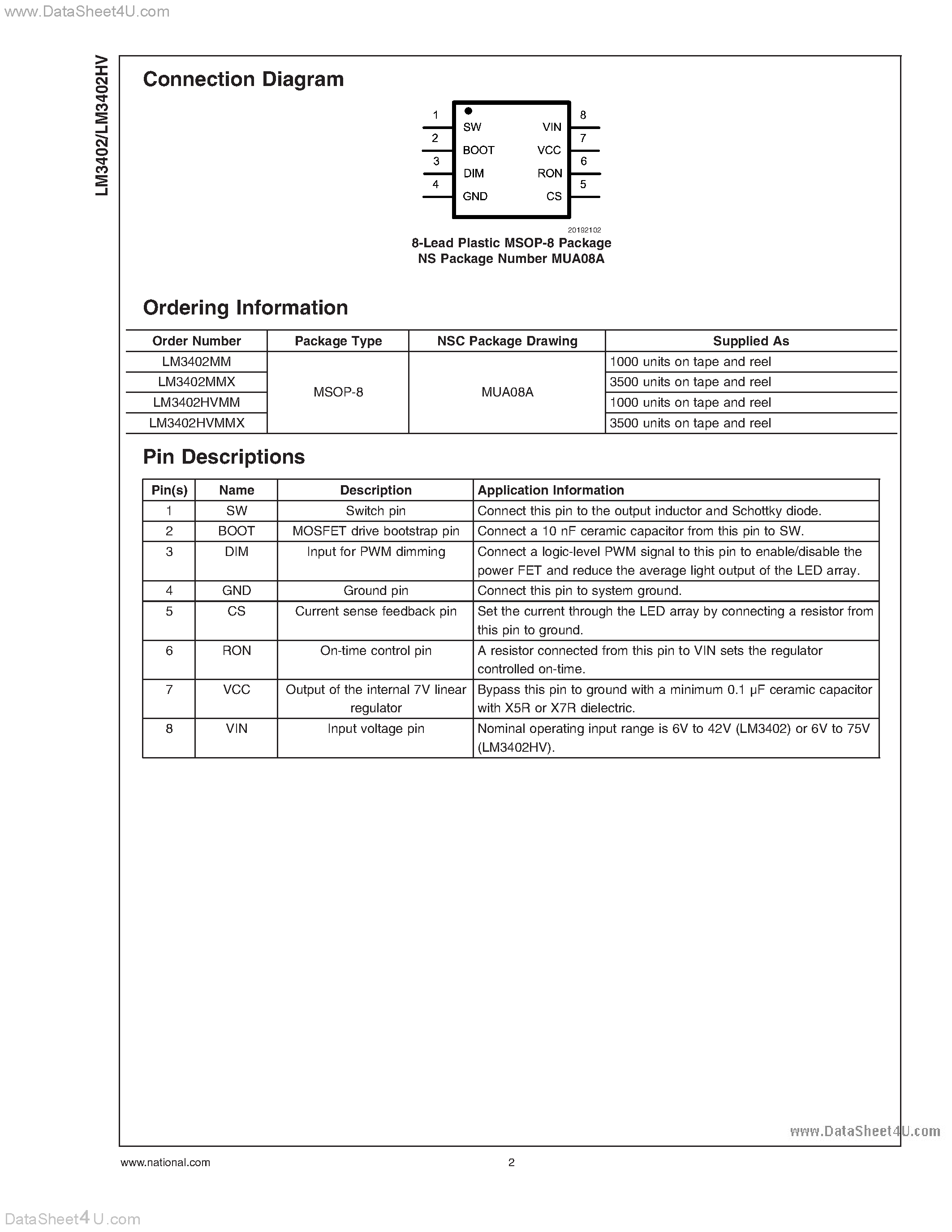 Datasheet LM3402 - 0.5A Constant Current Buck Regulator page 2