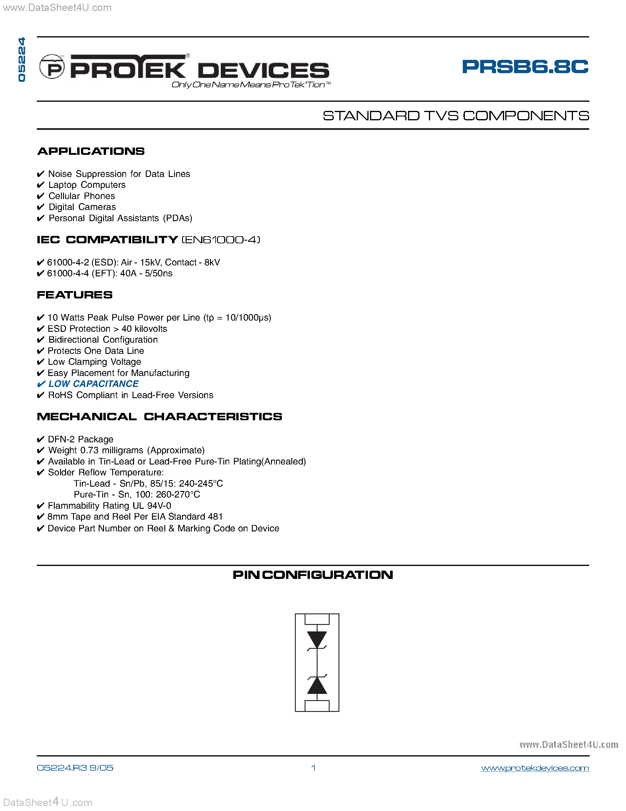 Даташит на микросхему PRSB6.8C страница 1 Даташит PRSB6.8C - STANDARD TVS COMPONENTS страница 1