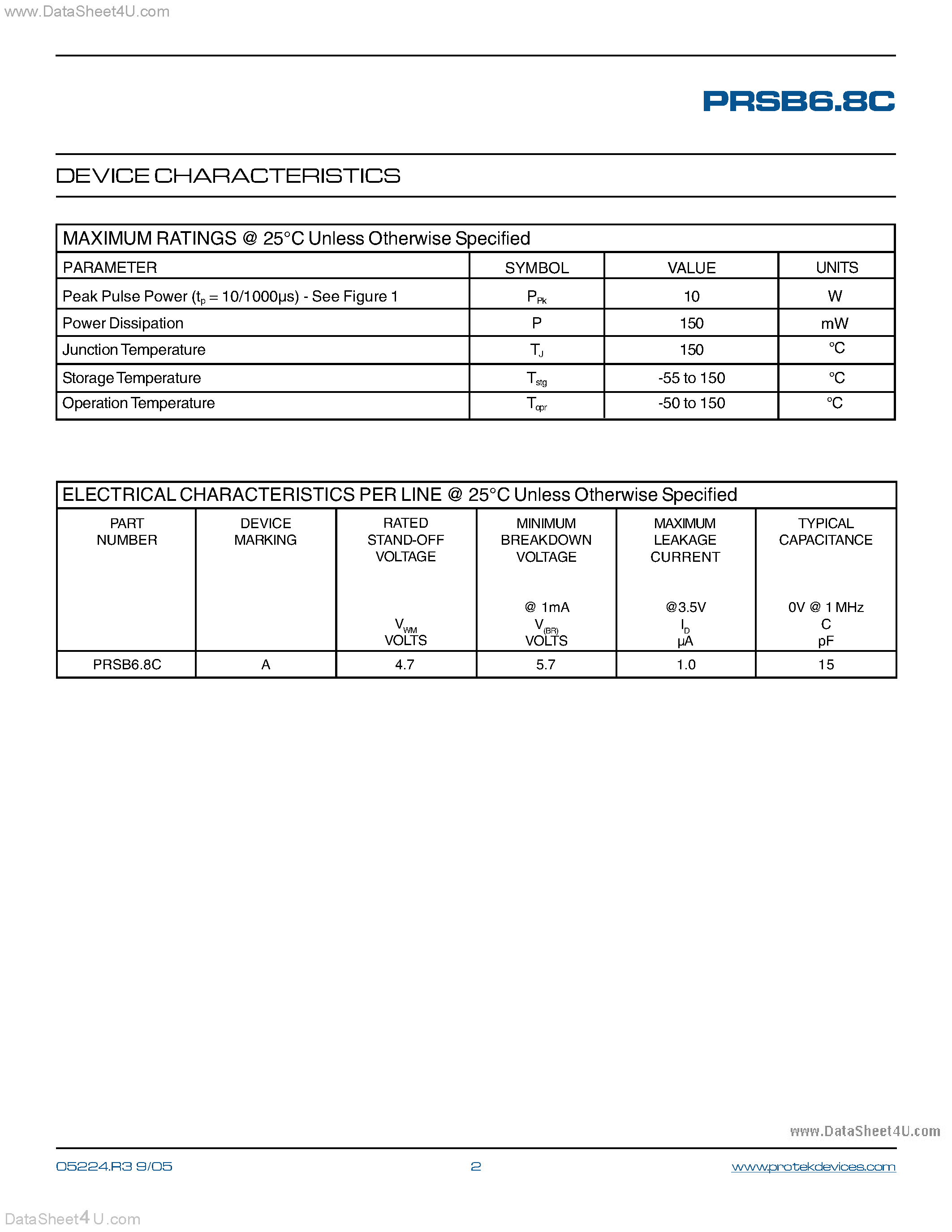 Даташит на микросхему PRSB6.8C страница 2 Даташит PRSB6.8C - STANDARD TVS COMPONENTS страница 2