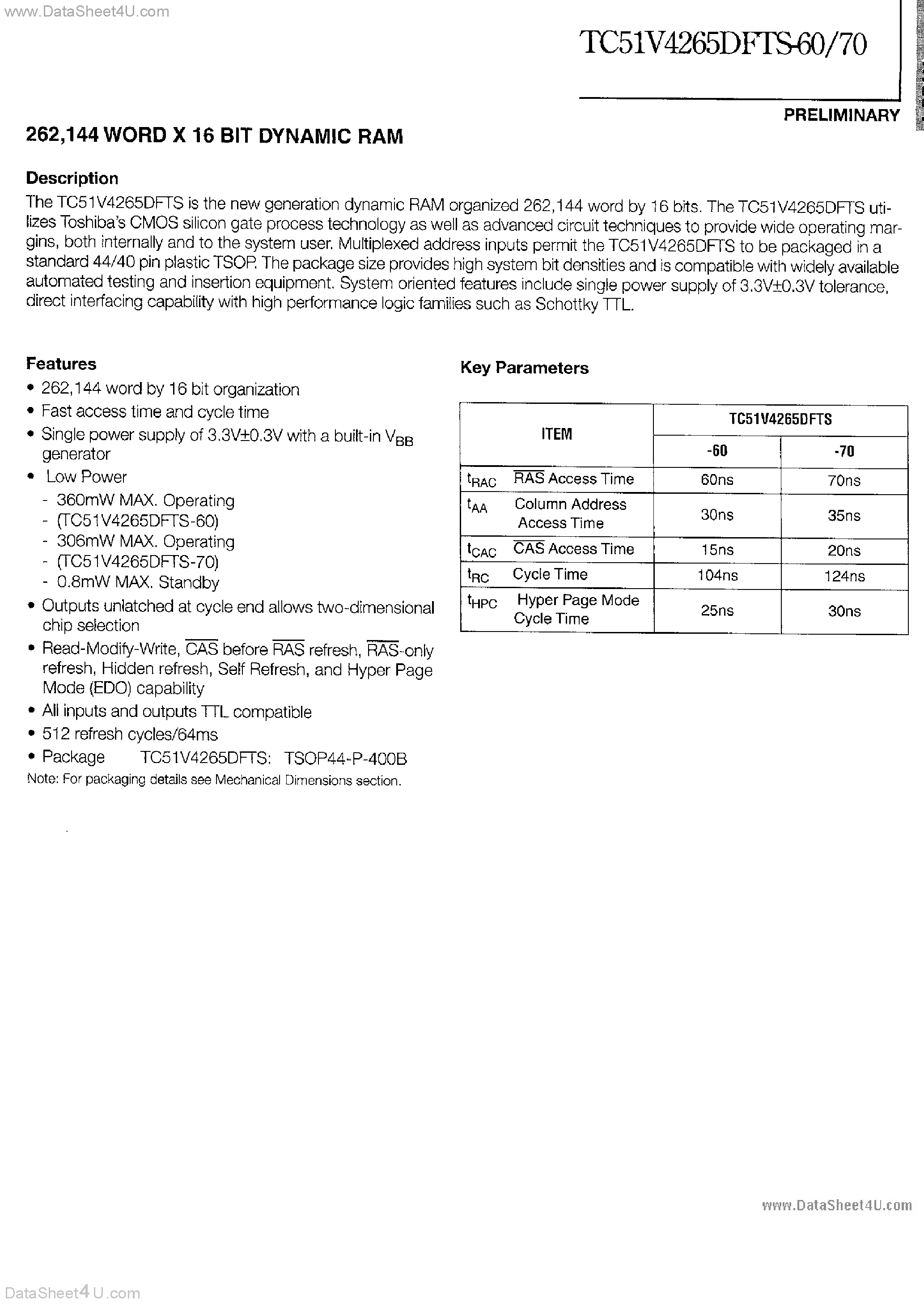Даташит TC51V4265DFTS - DRAM страница 1