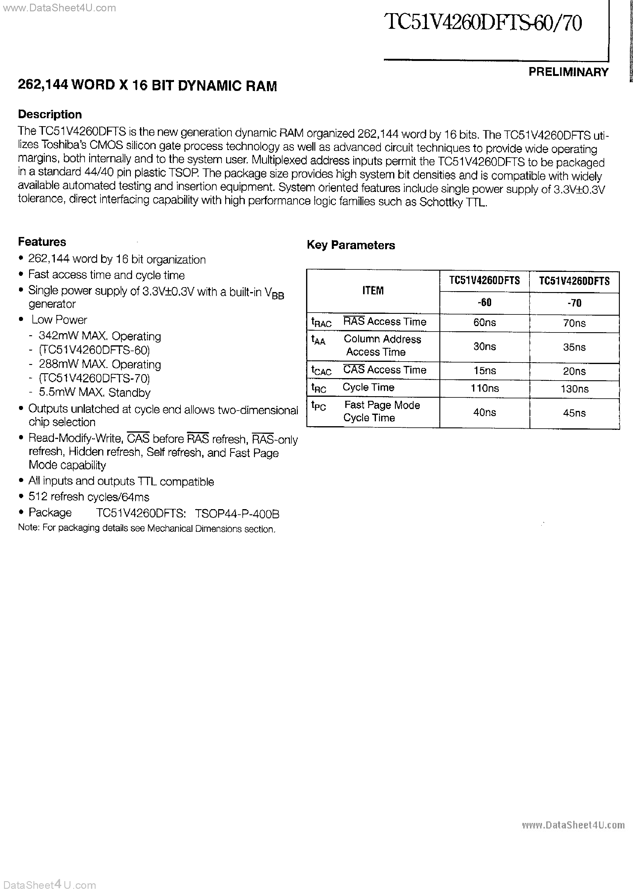 Даташит TC51V4260DFTS - DRAM страница 1