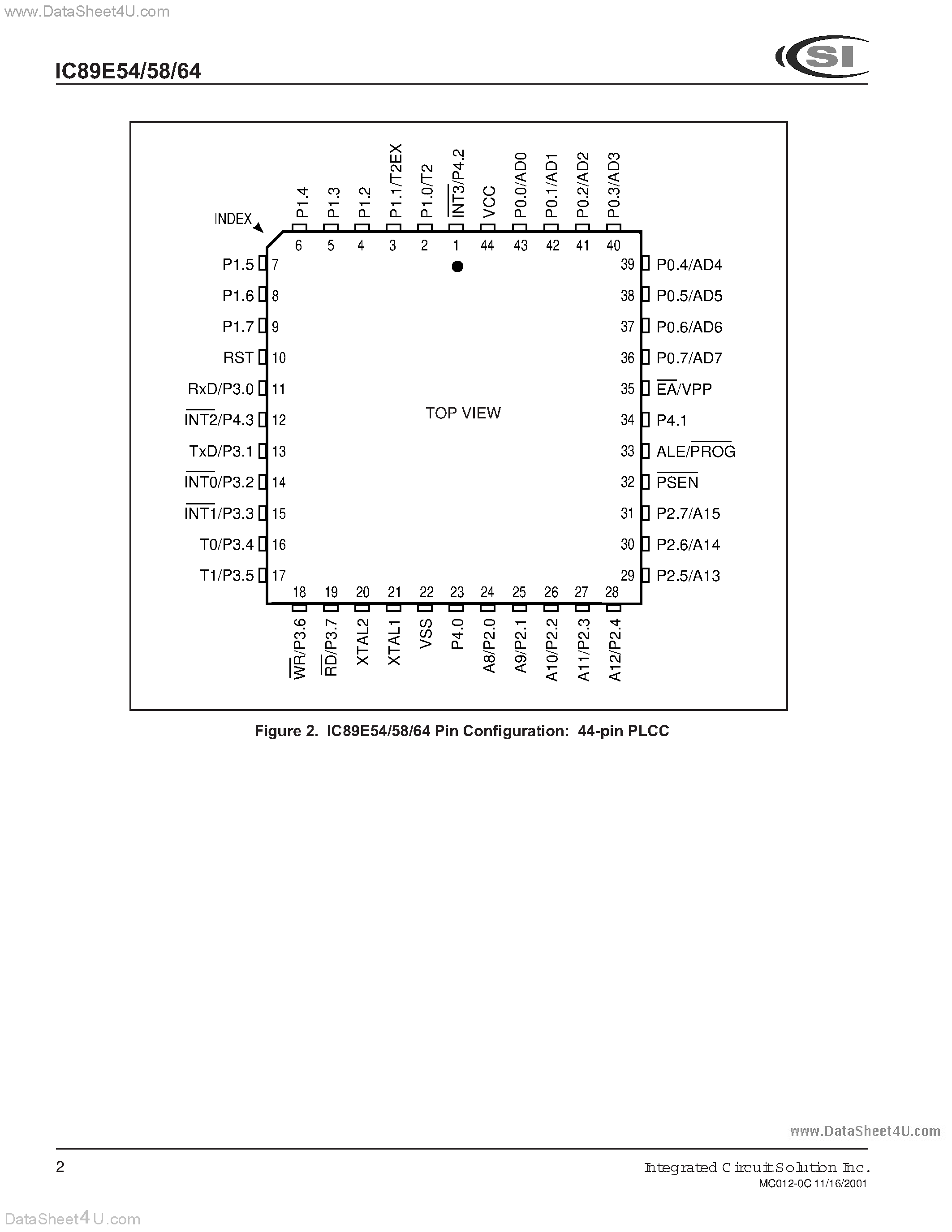 Datasheet IC89E54 - (IC89E54 / IC89E64) 8-BITS SINGLE MICROCONTROLLER page 2