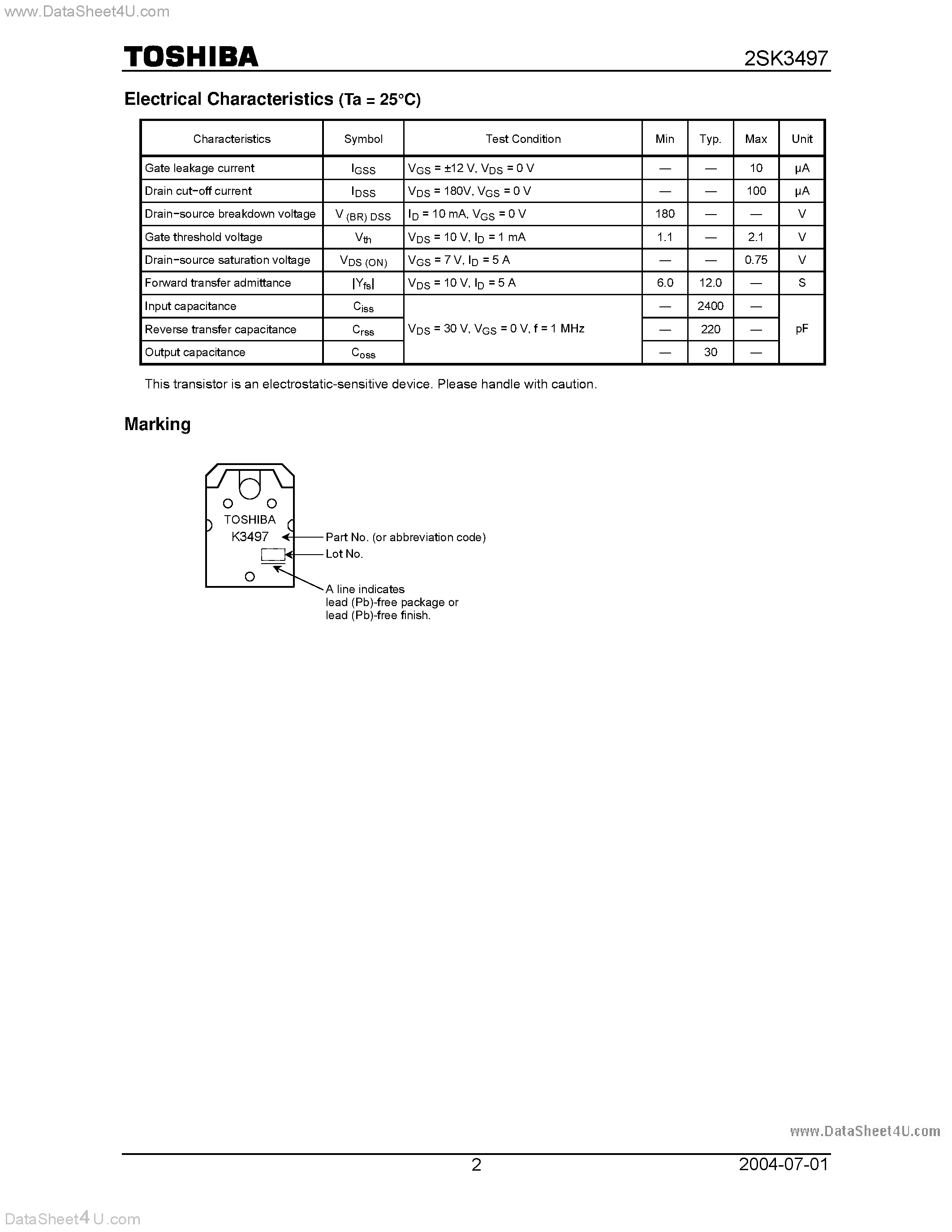 Datasheet 2SK3497 - High Power Amplifier Application page 2