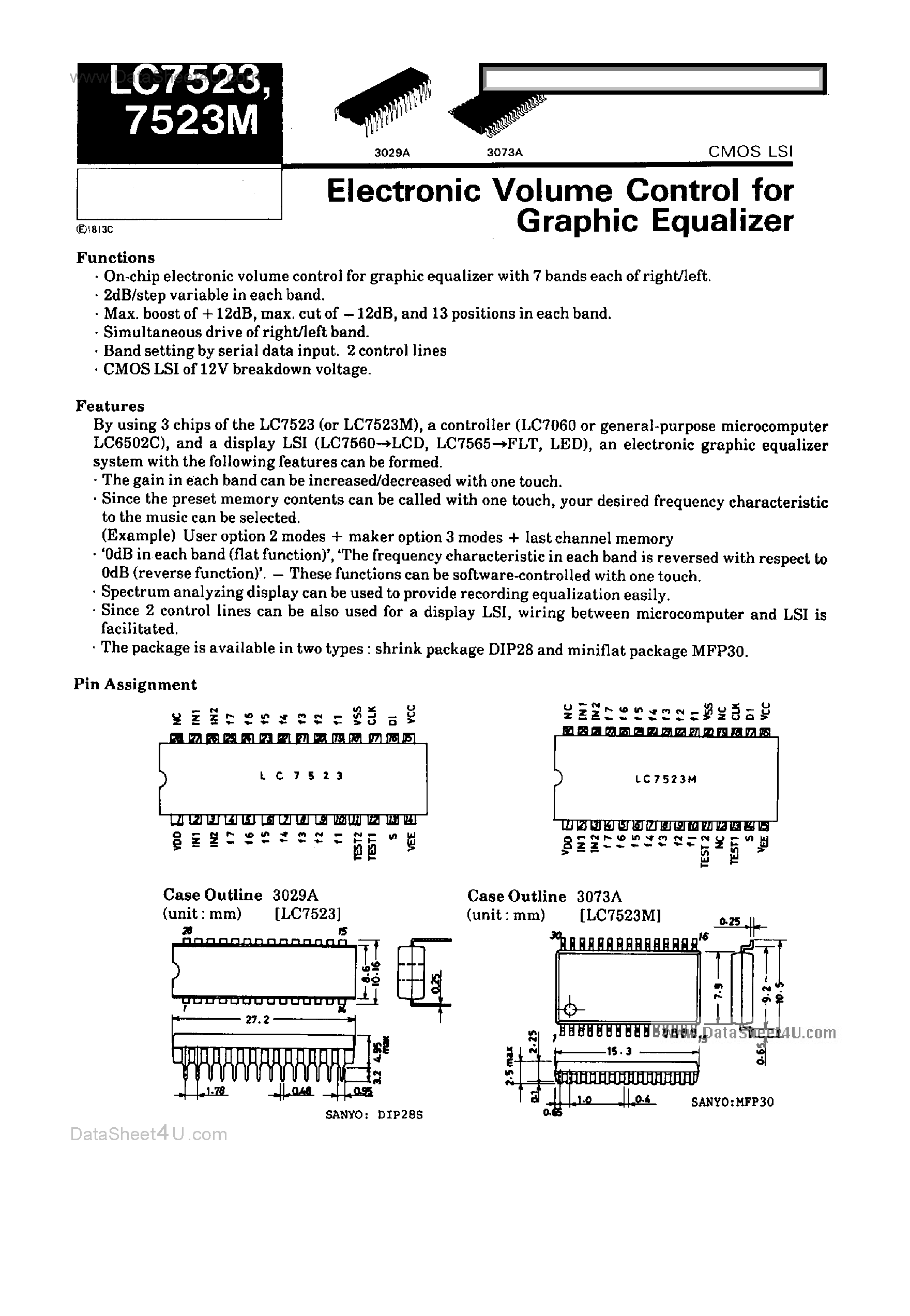 Datasheet LC7523 - Electronic Volume Control page 1