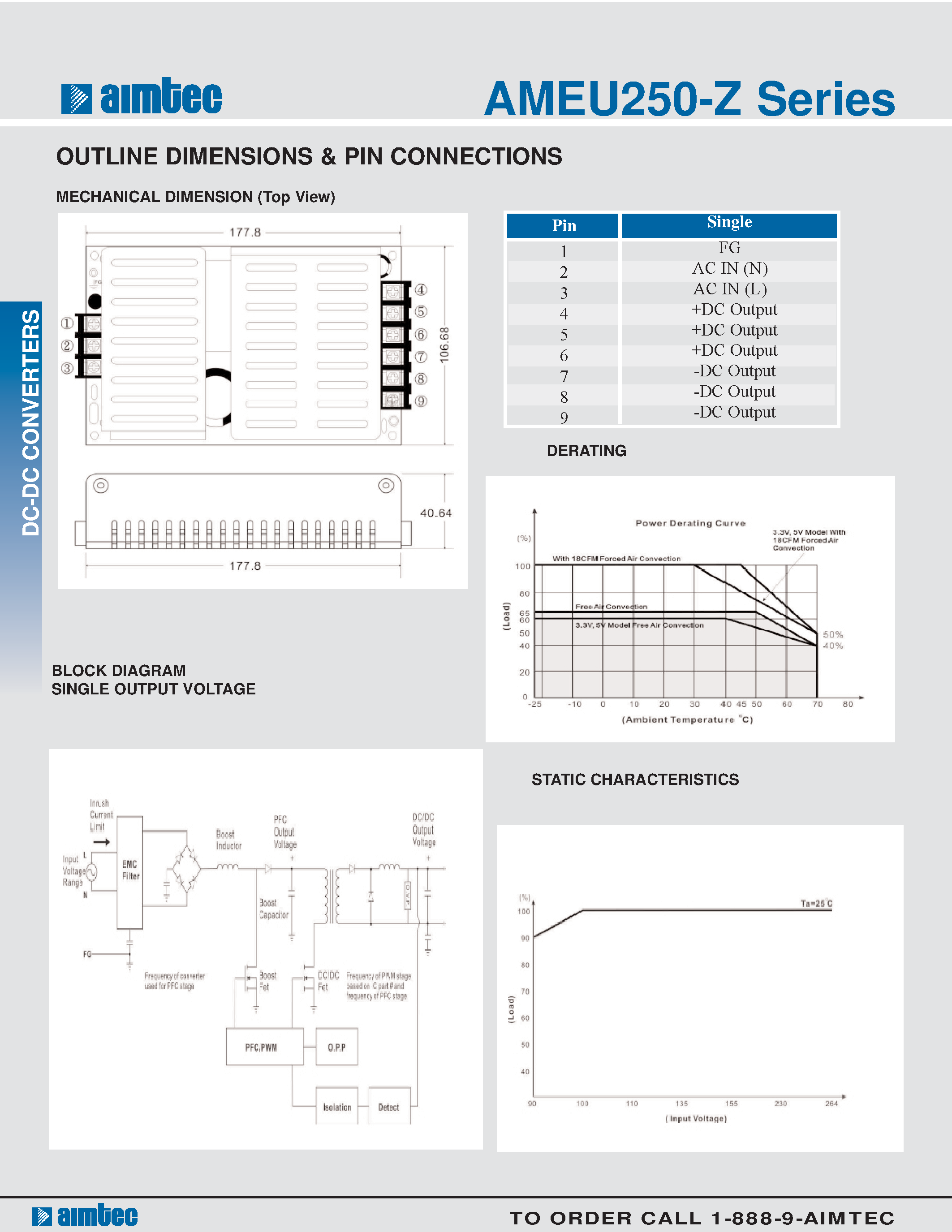 Datasheet AMEU250-Z page 2 Datasheet AMEU250-Z - 250 watt ac-dc converter page 2