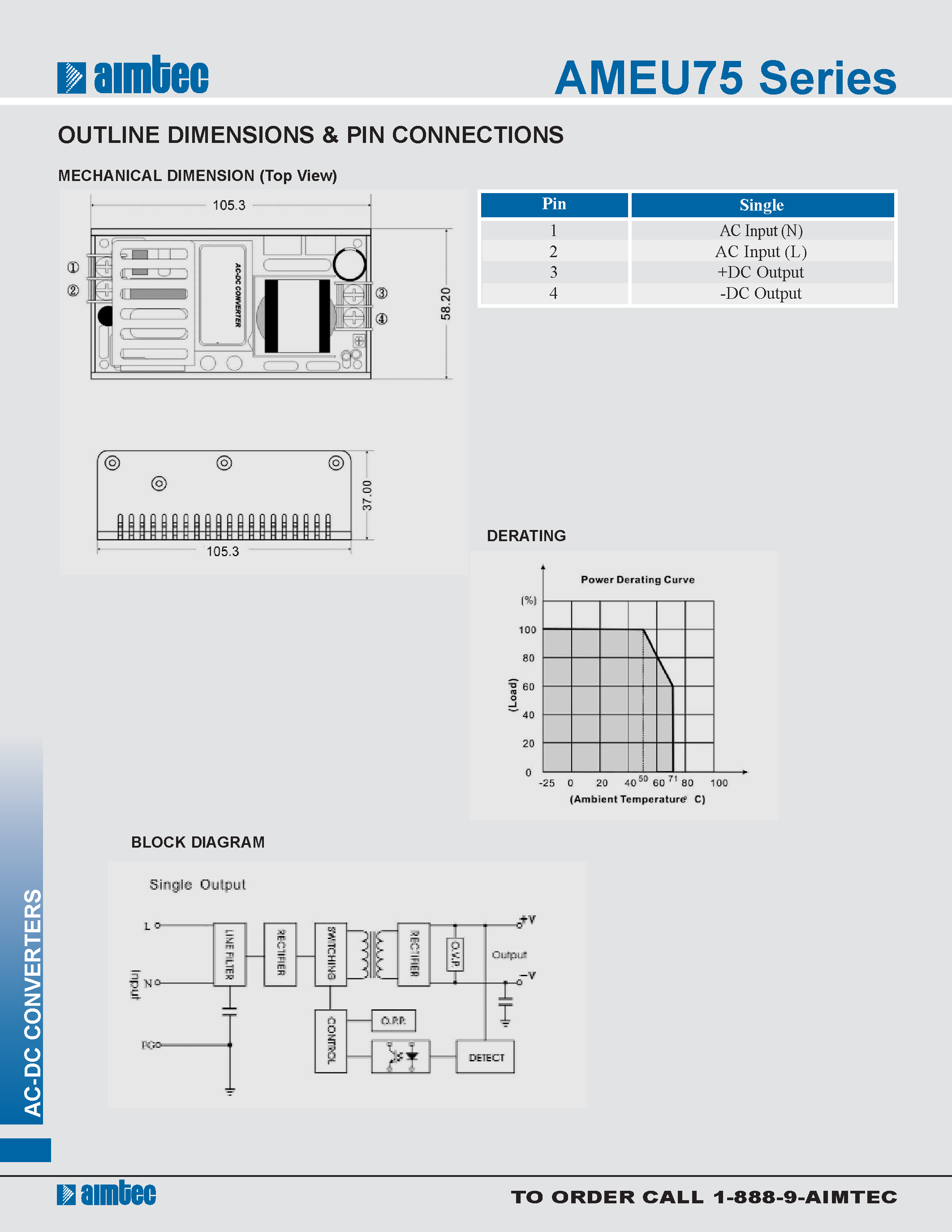 Datasheet AMEU75 page 2 Datasheet AMEU75 - 75 Watt (U-Bracket) AC/DC Converter page 2