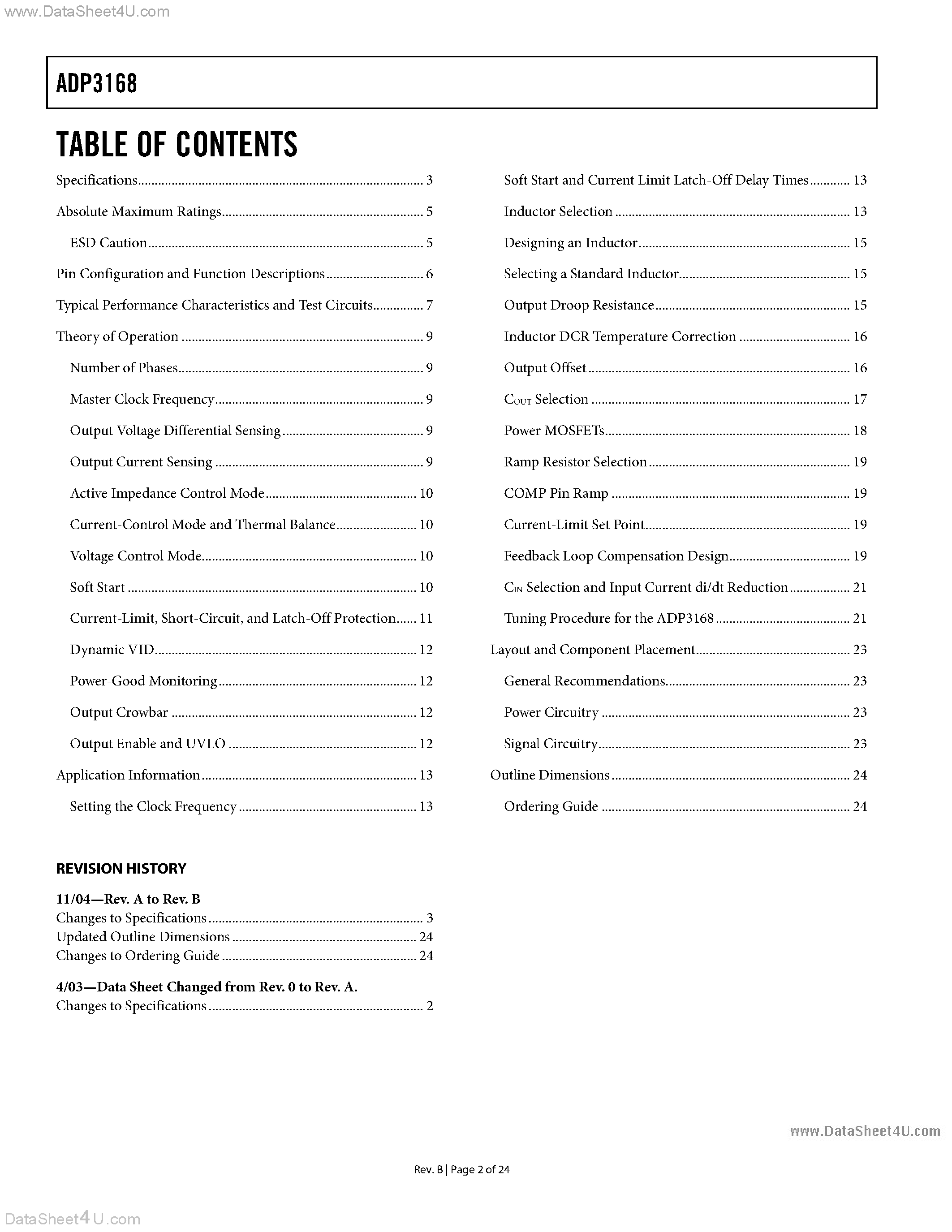 Datasheet ADP3168 - 4-Phase Synchronous Buck Controller page 2