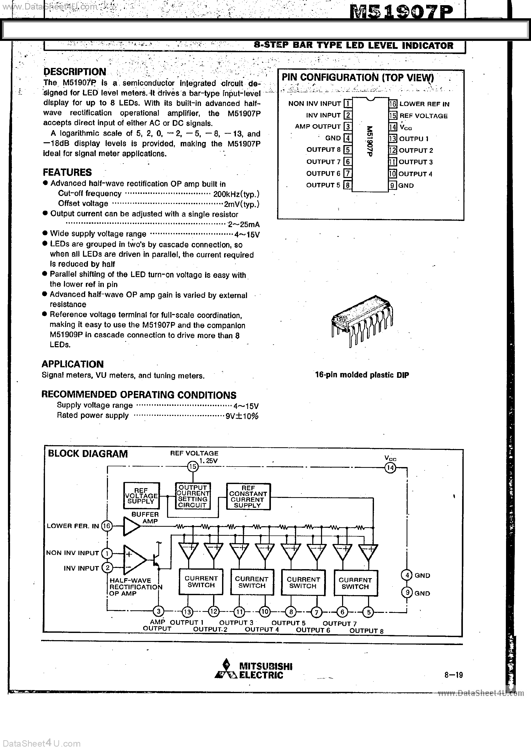 Datasheet M51907P - 8-Step Bar Type Led Level Indicator page 1