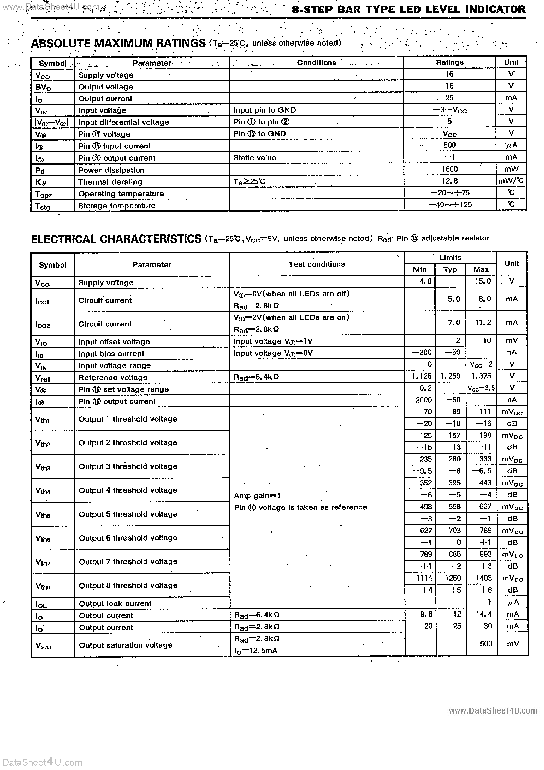 Datasheet M51907P - 8-Step Bar Type Led Level Indicator page 2