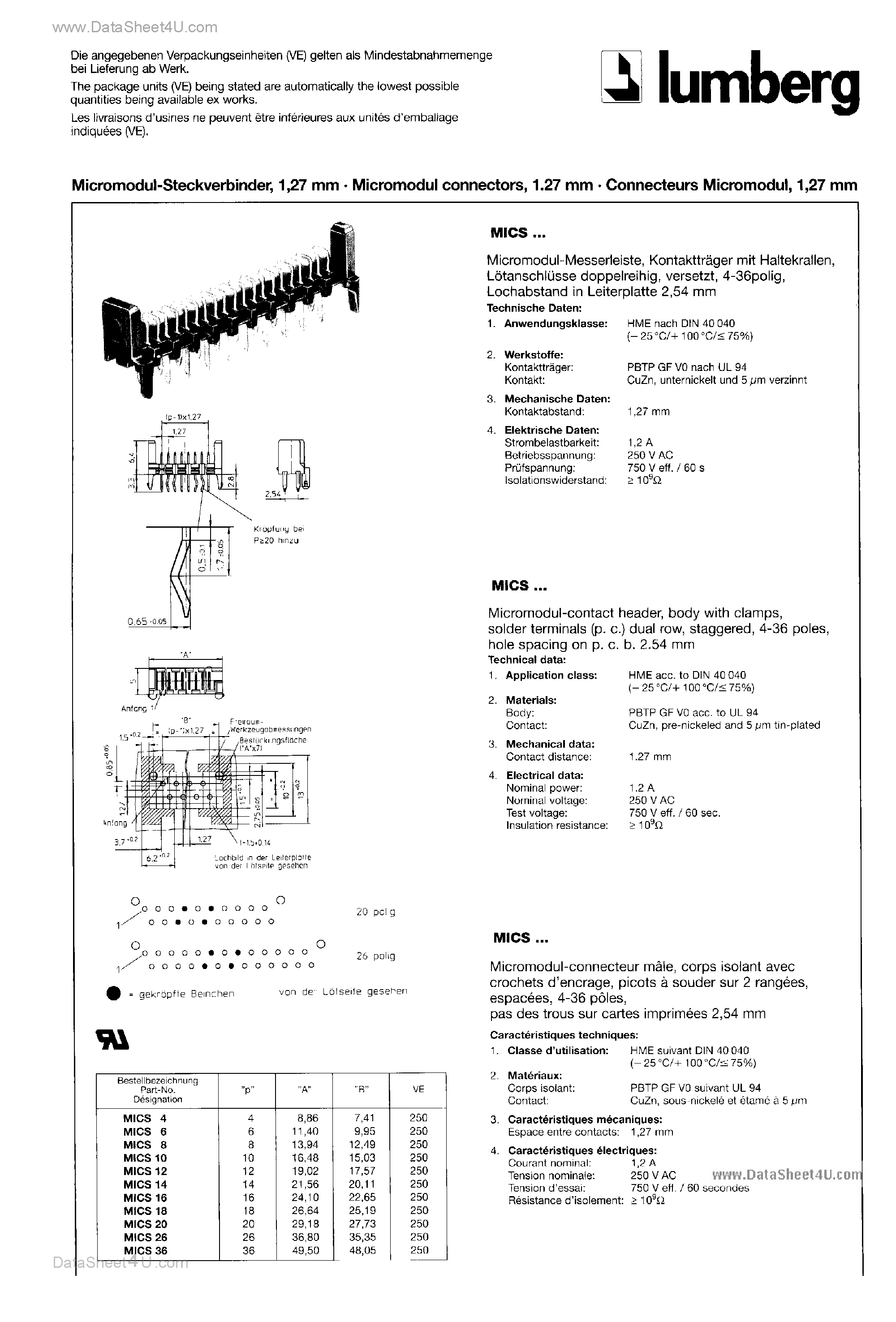 Даташит на микросхему MICS страница 1 Даташит MICS - HEADER CONNECTOR страница 1