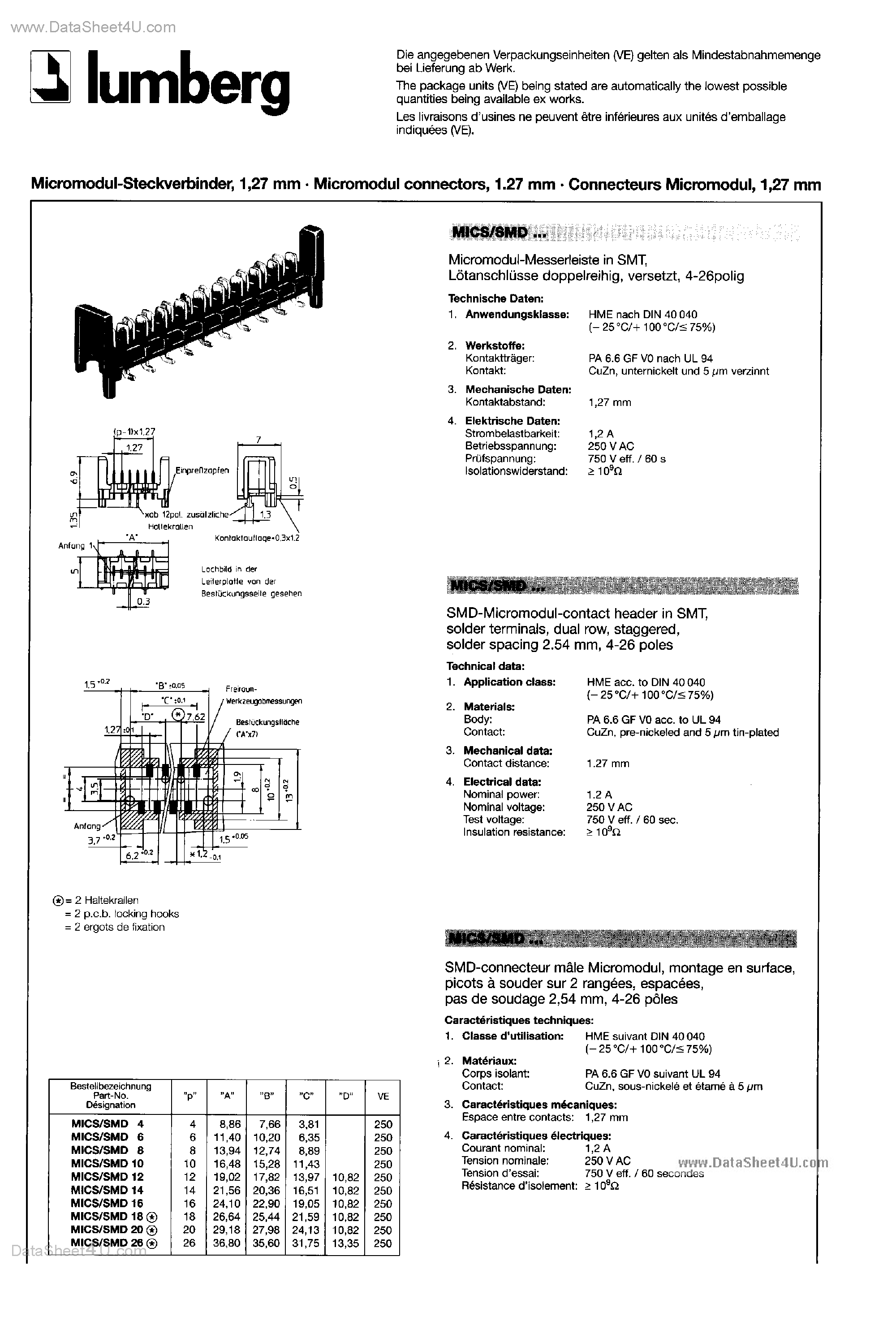 Даташит MICS/SMD - HEADER CONNECTOR страница 1