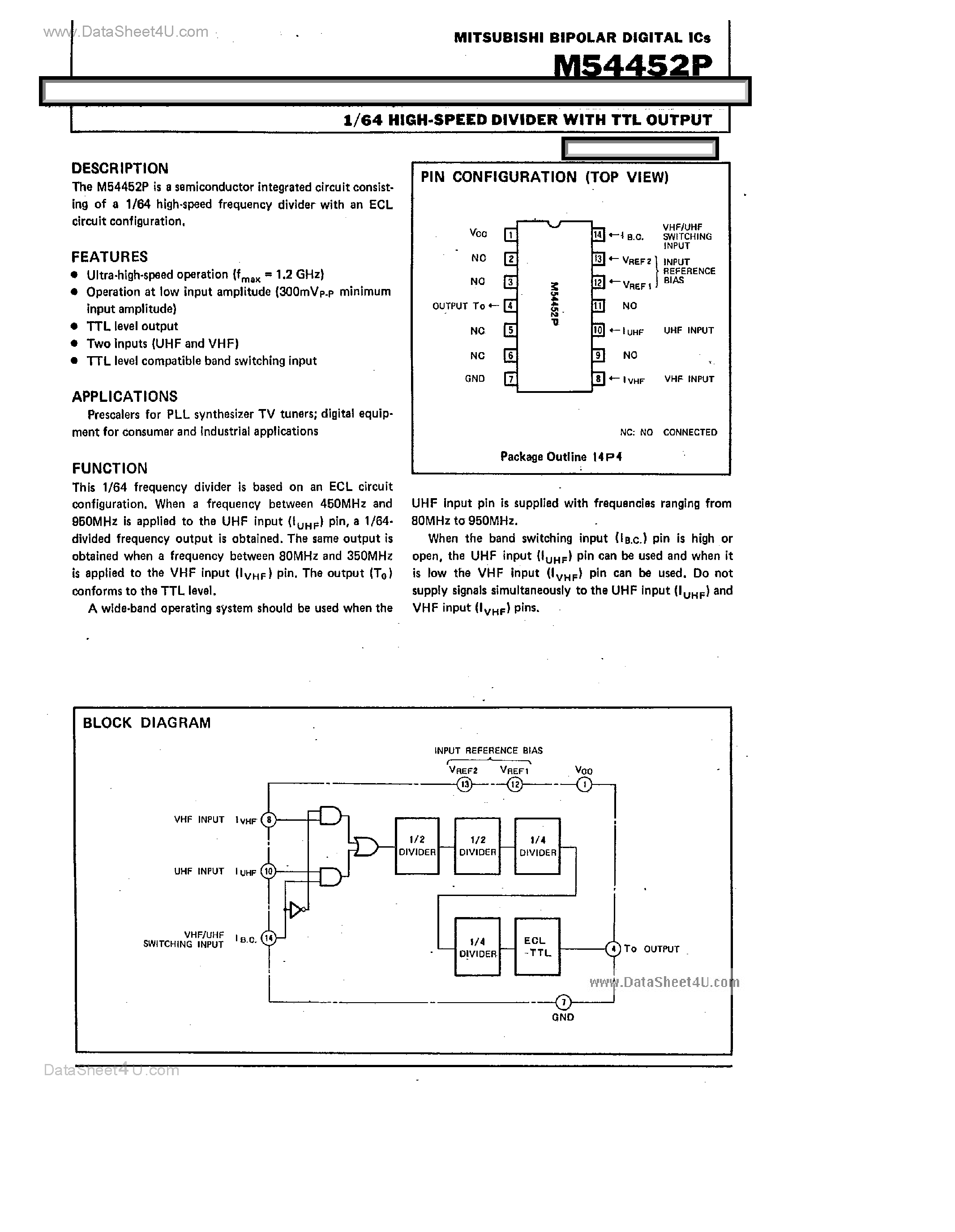 Datasheet M54452P - 1/64 High SPeed Divider page 1