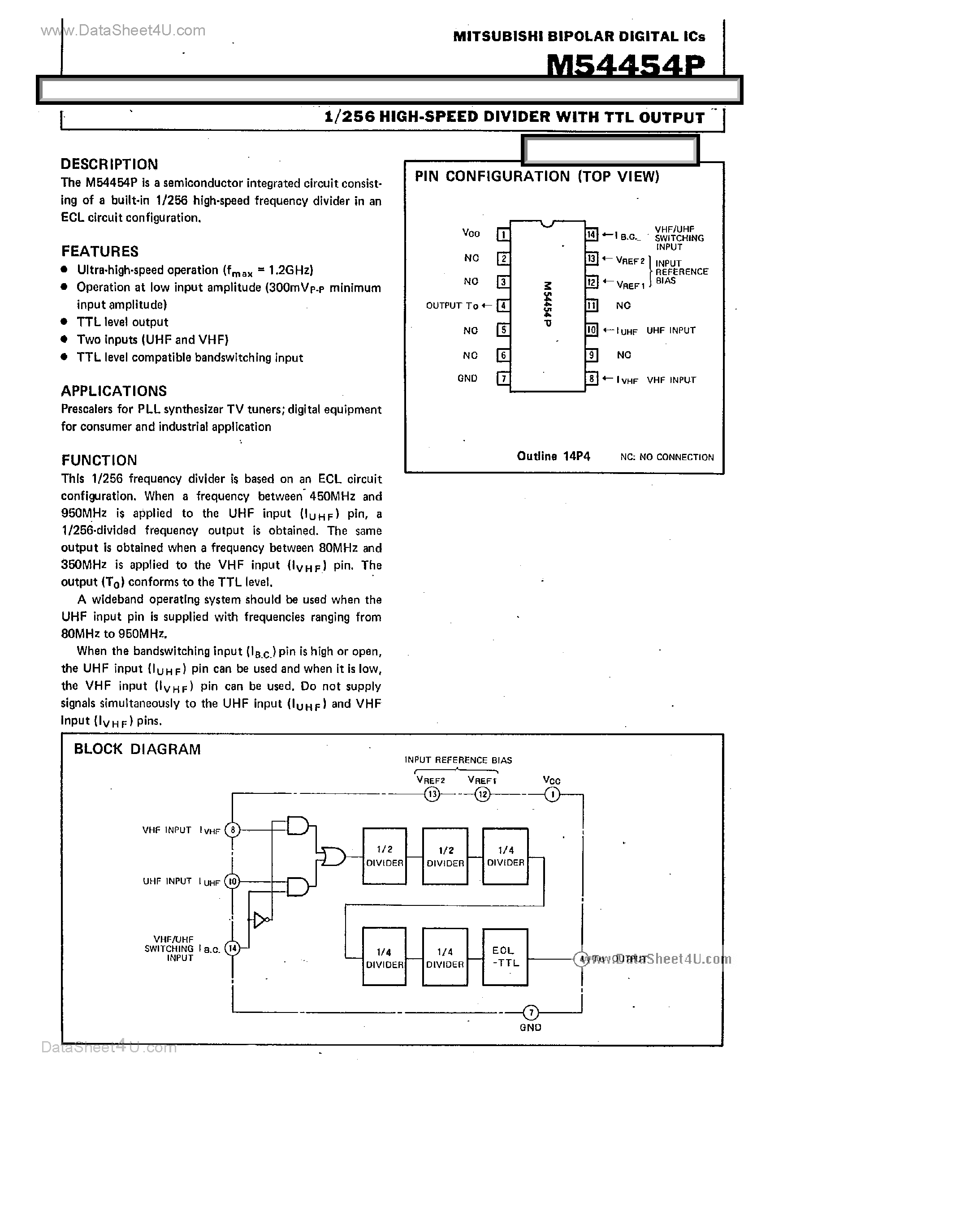 Datasheet M54454P - 1/256 High SPeed Divider page 1