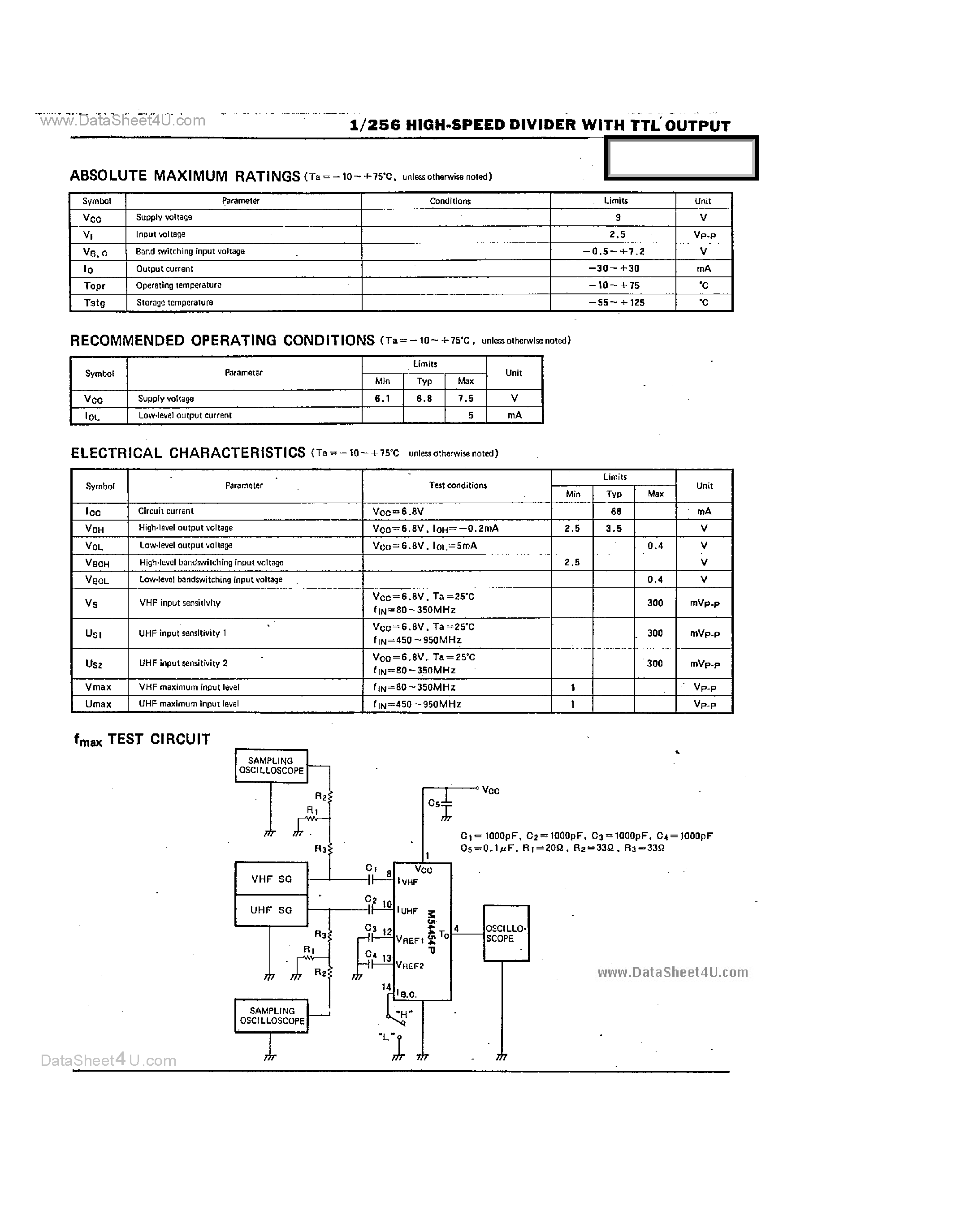 Datasheet M54454P - 1/256 High SPeed Divider page 2
