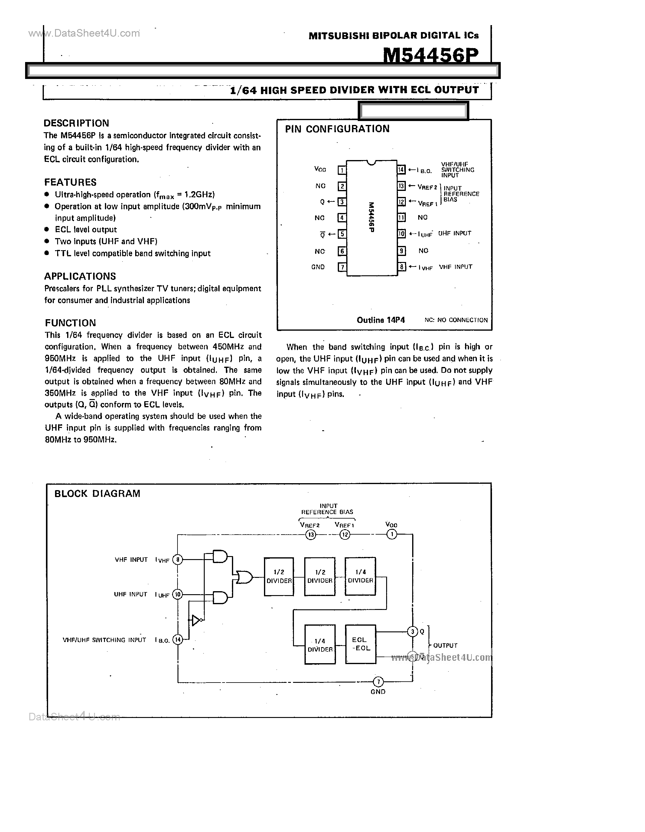 Datasheet M54456P - 1/64 High SPeed Divider page 1