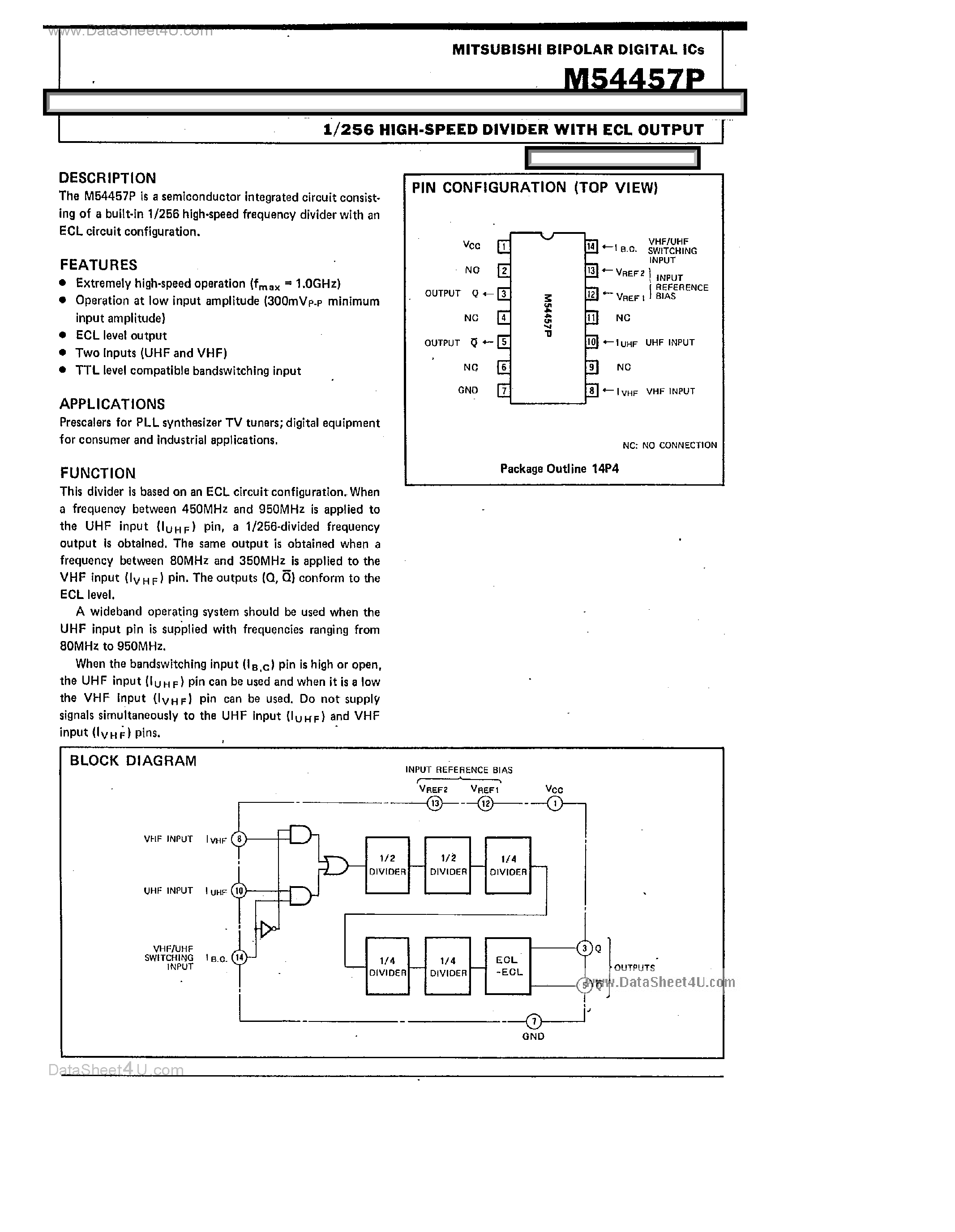 Datasheet M54457P - 1/256 High SPeed Divider page 1